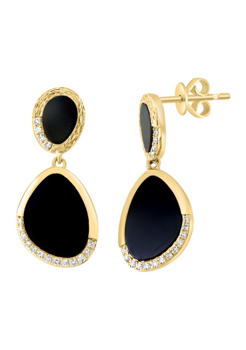 Diamond and Onyx Fancy Earrings in 14K Yellow Gold