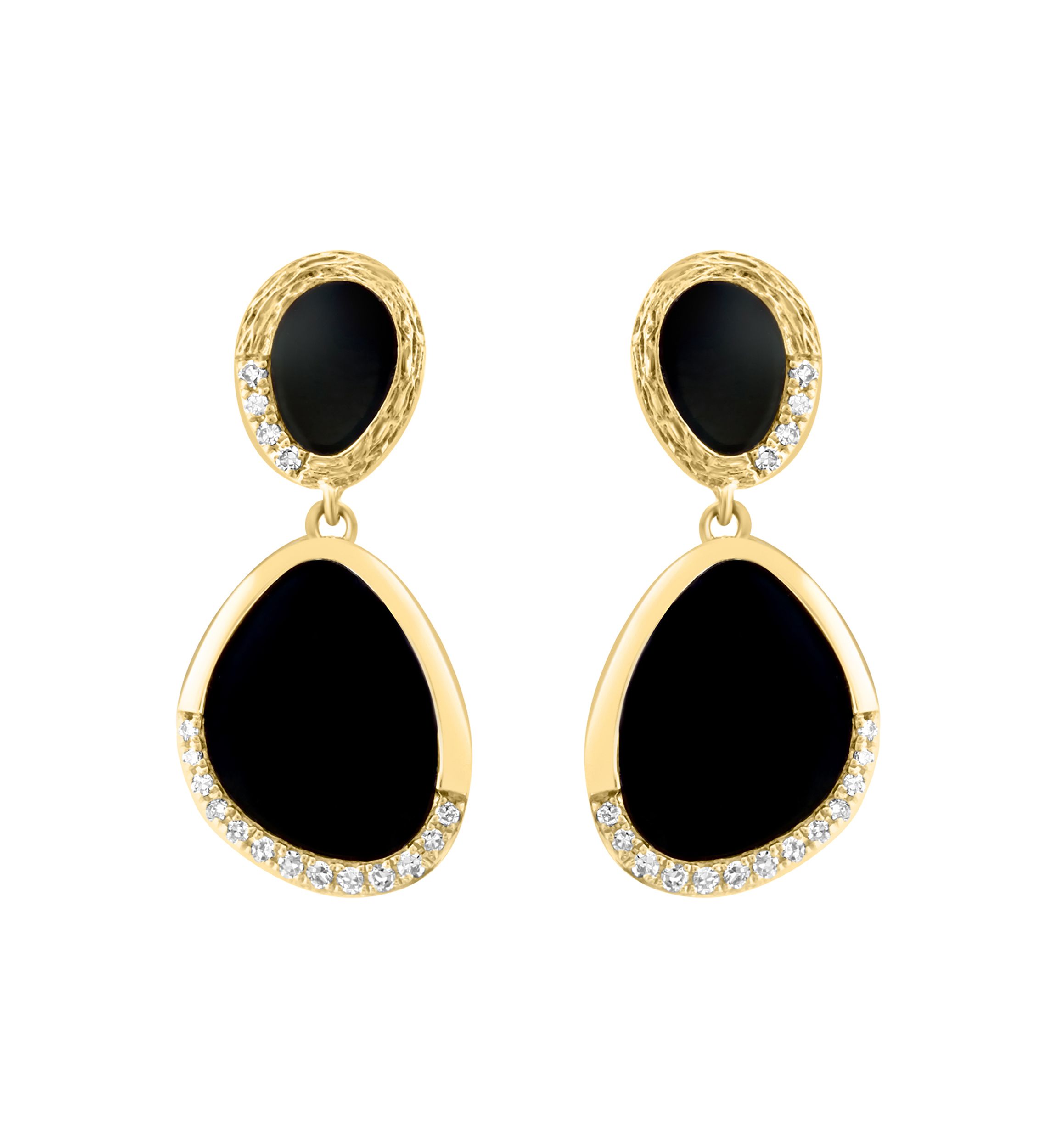 Diamond and Onyx Fancy Earrings in 14K Yellow Gold