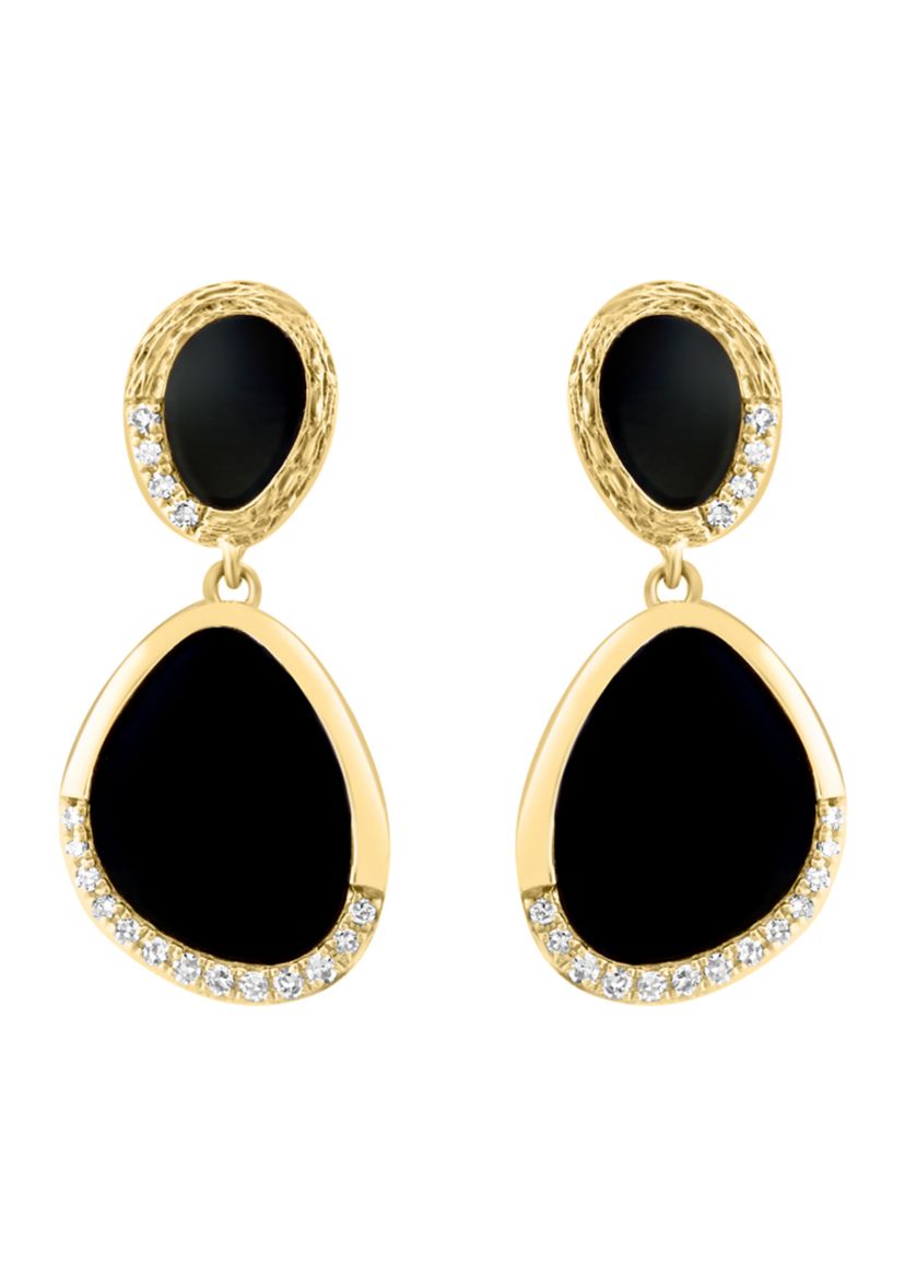 Diamond and Onyx Fancy Earrings in 14K Yellow Gold