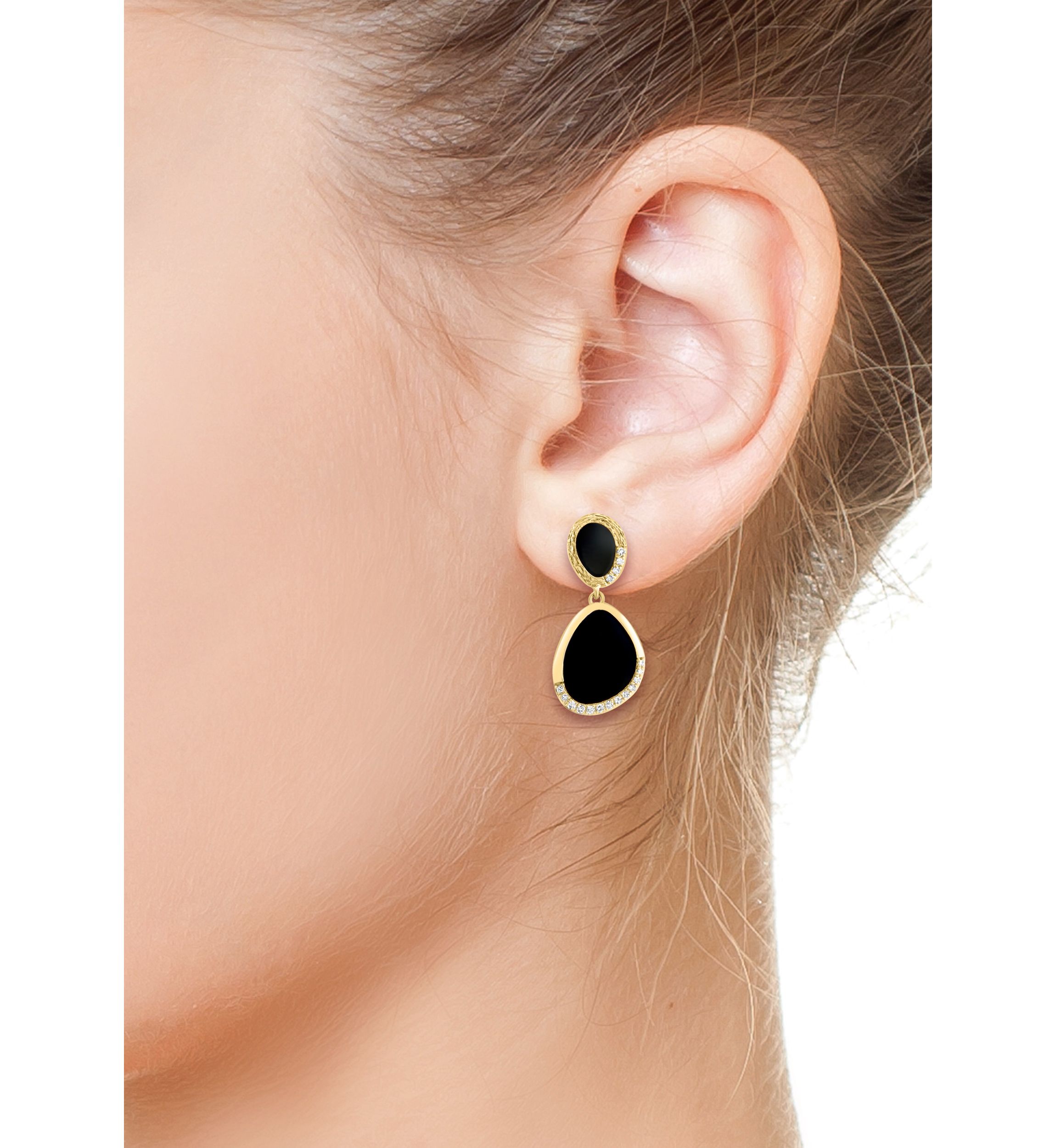 Diamond and Onyx Fancy Earrings in 14K Yellow Gold