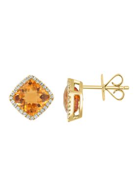 Effy 1/6 Ct. T.w. Diamond And 2.8 Ct. T.w. Citrine Earrings In 14K Yellow Gold