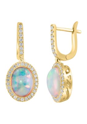 Effy 1/3 Ct. T.w. Diamond, 2.85 Ct. T.w. Ethiopian Opal Earrings In 14K Yellow Gold