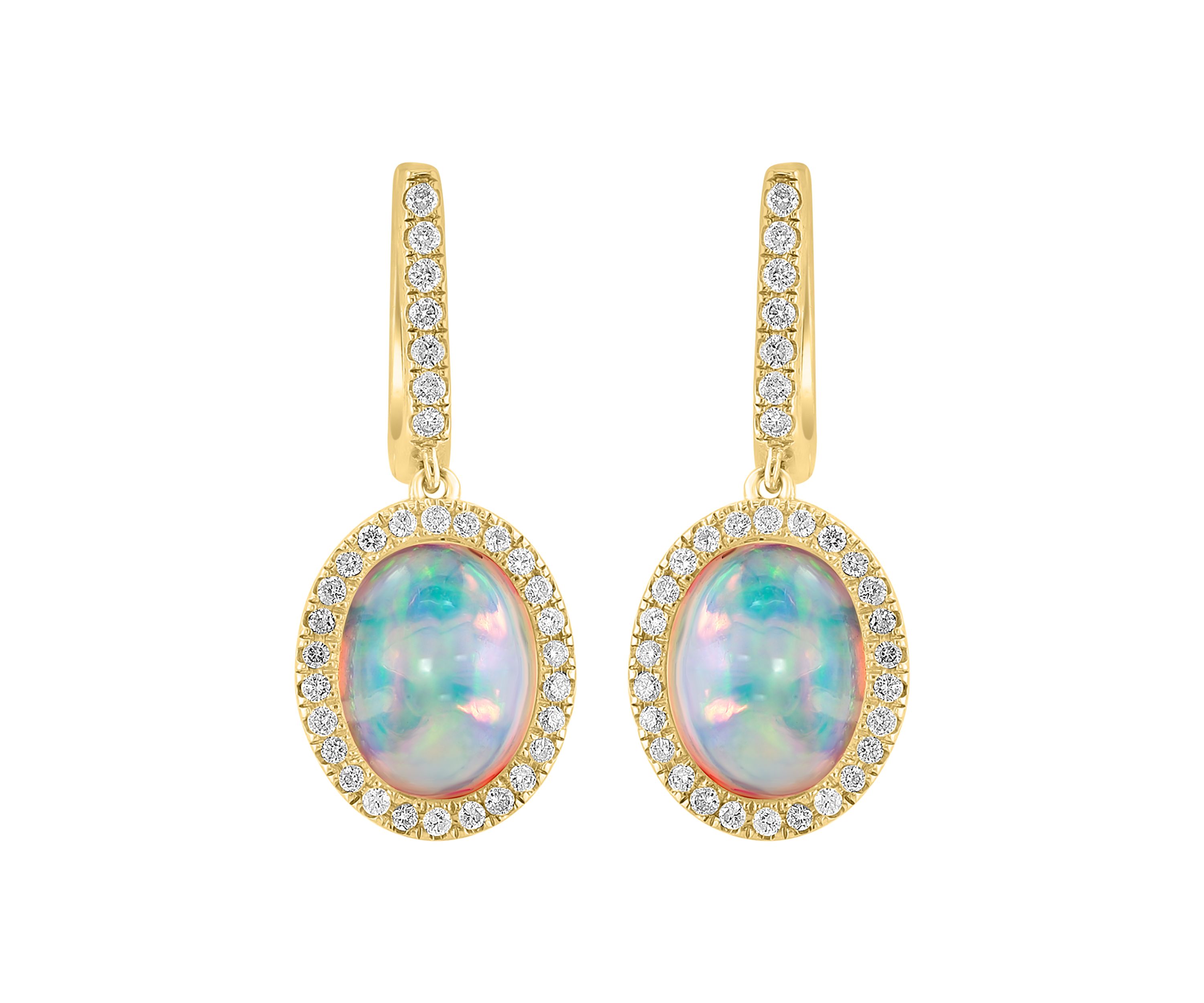 1/3 ct. t.w. Diamond, 2.85 ct. t.w. Ethiopian Opal Earrings in 14K Yellow Gold