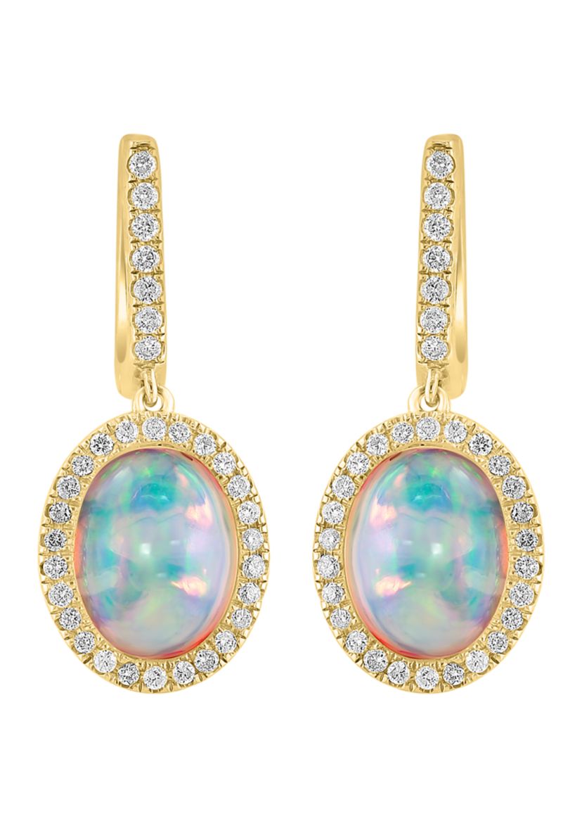 1/3 ct. t.w. Diamond, 2.85 ct. t.w. Ethiopian Opal Earrings in 14K Yellow Gold