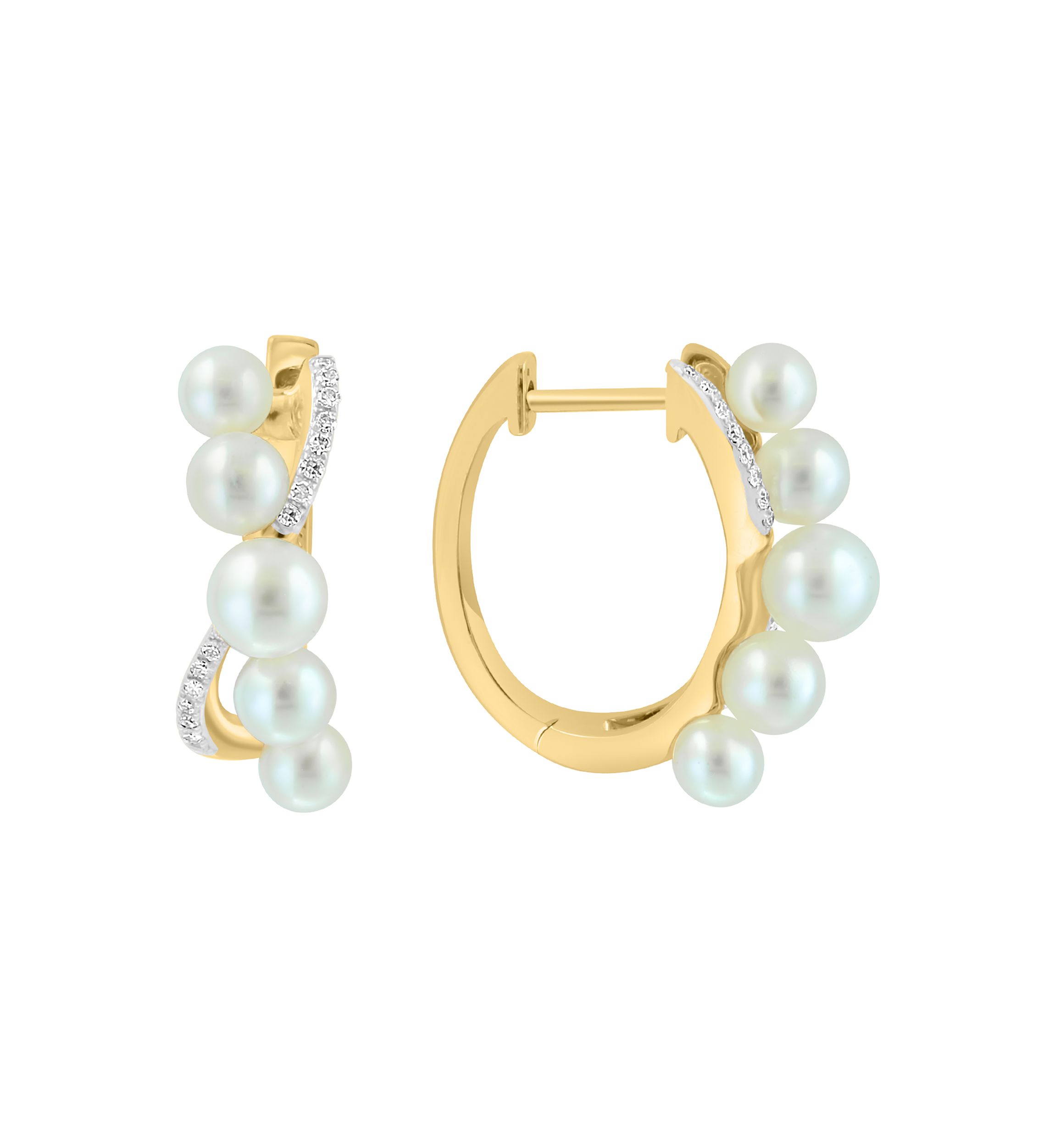 1/8 ct. t.w. Diamond and Freshwater Pearl Earrings in 14K Yellow Gold