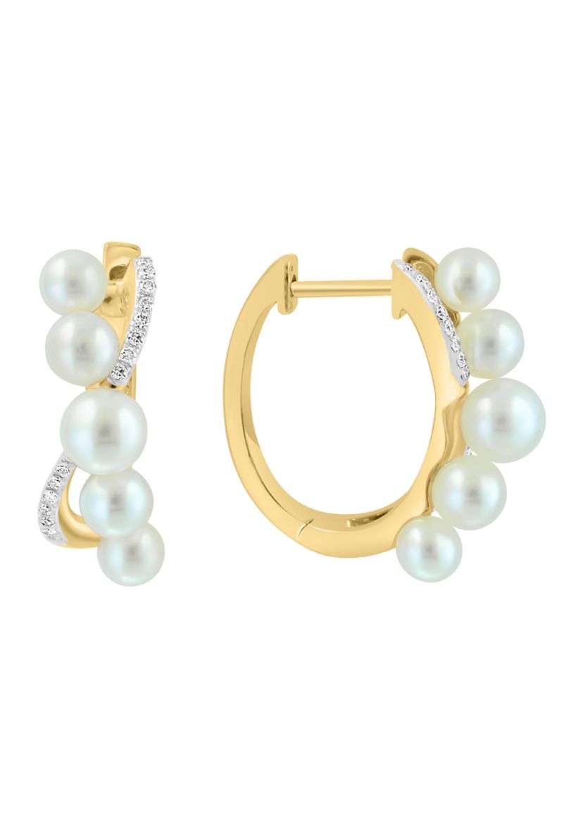 1/8 ct. t.w. Diamond and Freshwater Pearl Earrings in 14K Yellow Gold
