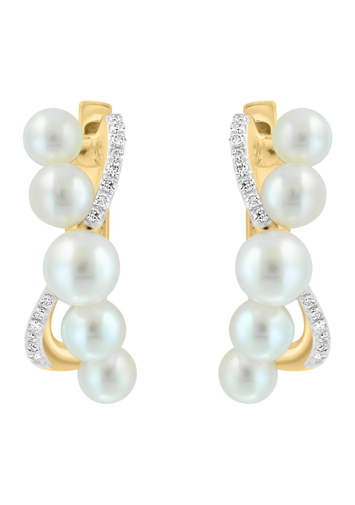 1/8 ct. t.w. Diamond and Freshwater Pearl Earrings in 14K Yellow Gold