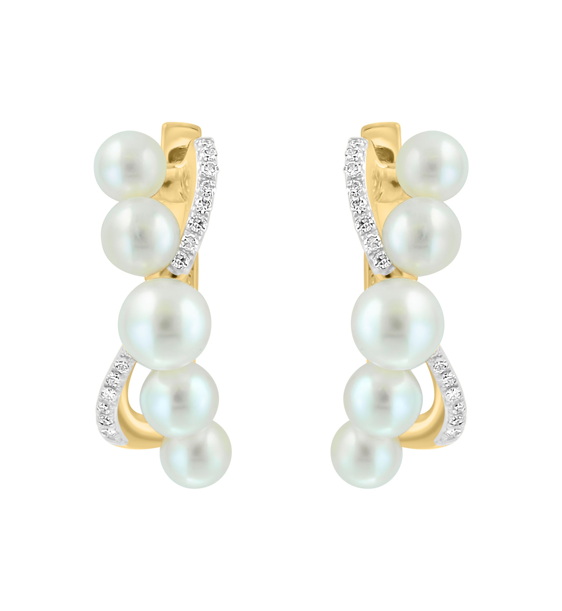 1/8 ct. t.w. Diamond and Freshwater Pearl Earrings in 14K Yellow Gold
