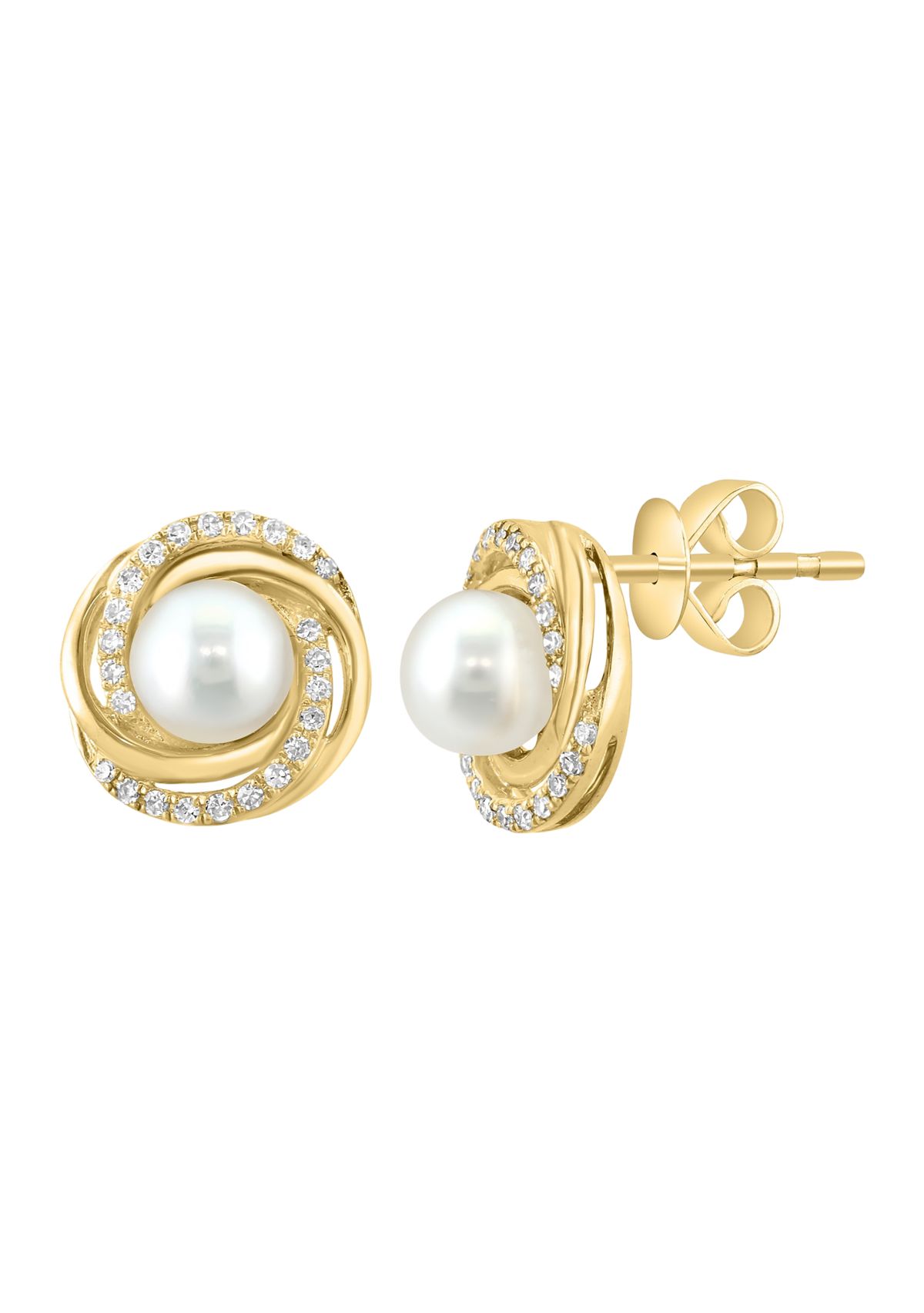 1/8 ct. t.w. Diamond and Pearl Earrings in 14K Yellow Gold