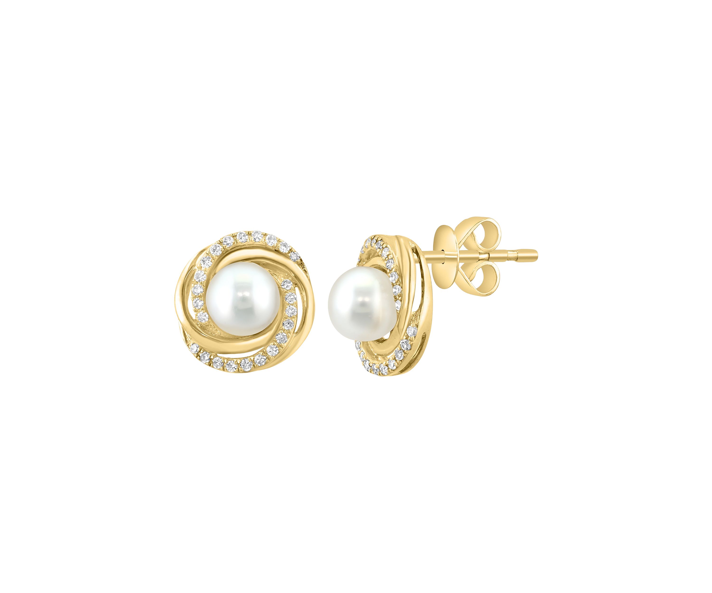 1/8 ct. t.w. Diamond and Pearl Earrings in 14K Yellow Gold