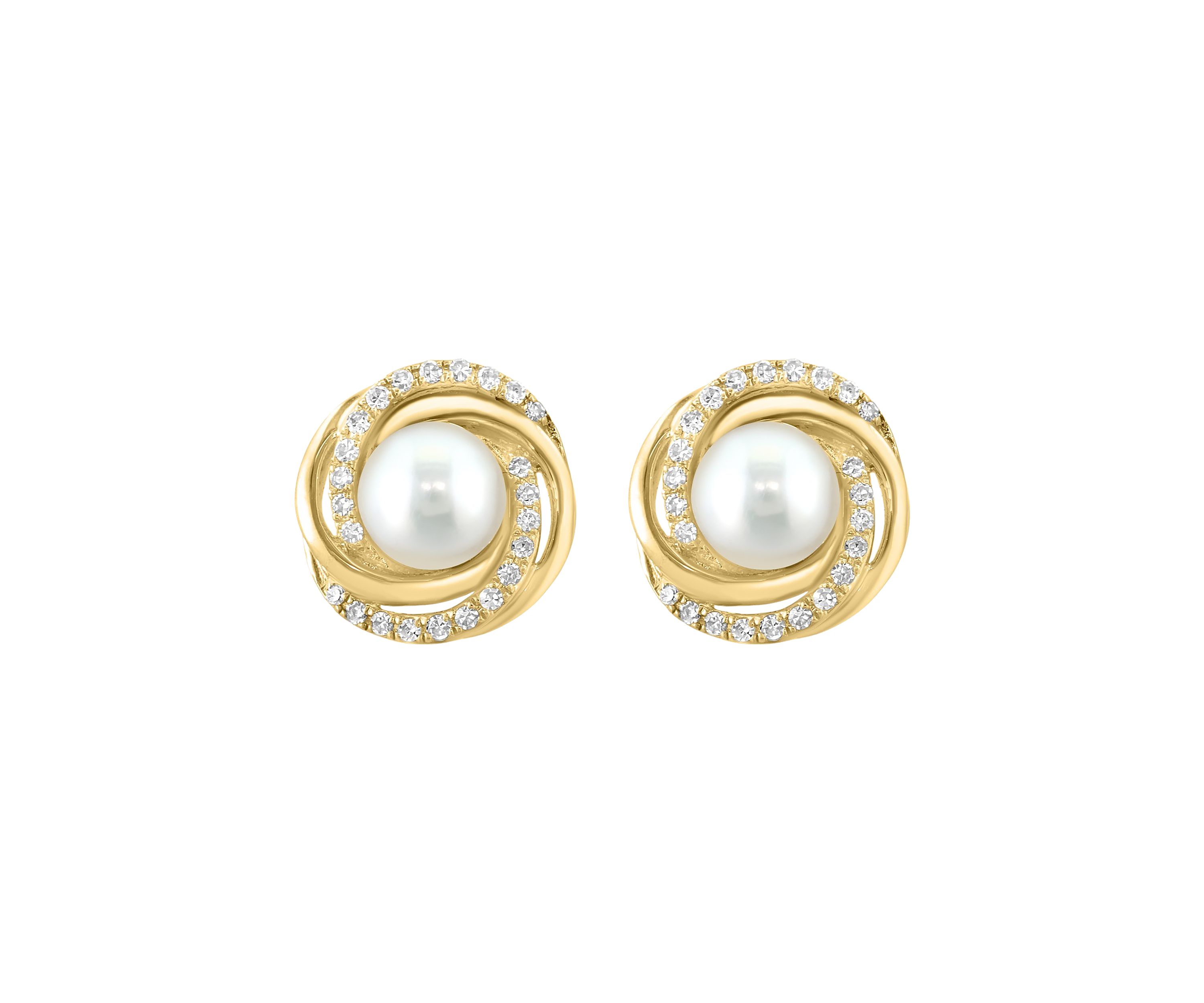 1/8 ct. t.w. Diamond and Pearl Earrings in 14K Yellow Gold