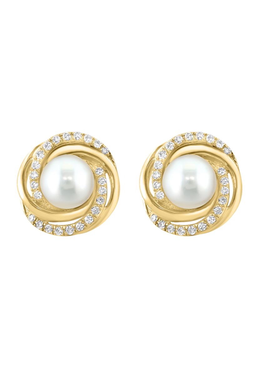 1/8 ct. t.w. Diamond and Pearl Earrings in 14K Yellow Gold