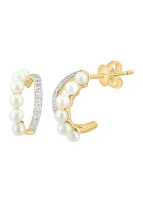 Effy 1/8 ct. t.w. Diamond and Freshwater Pearl Earrings in 14K Two Tone Gold