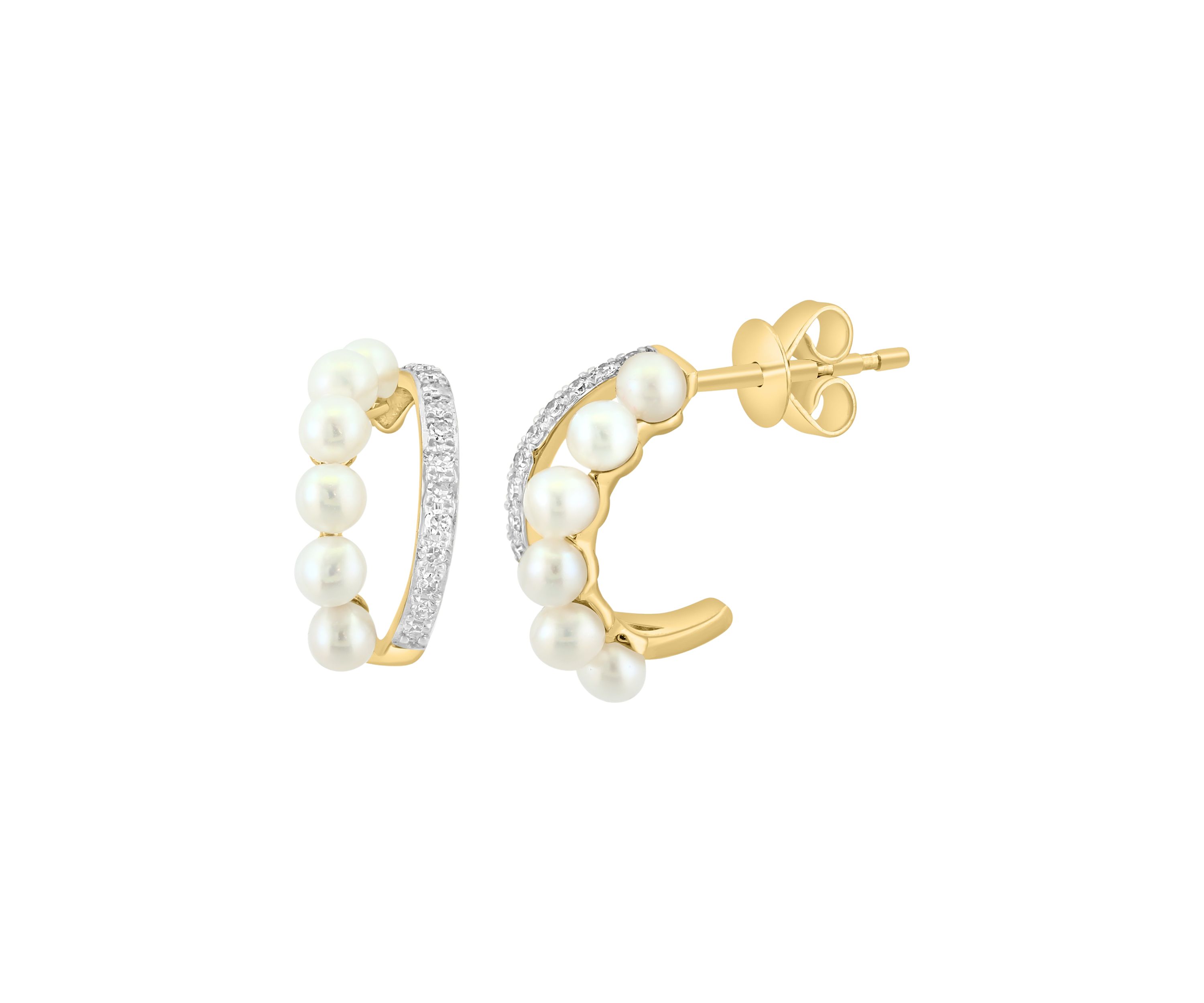1/8 ct. t.w. Diamond and Freshwater Pearl Earrings in 14K Two Tone Gold