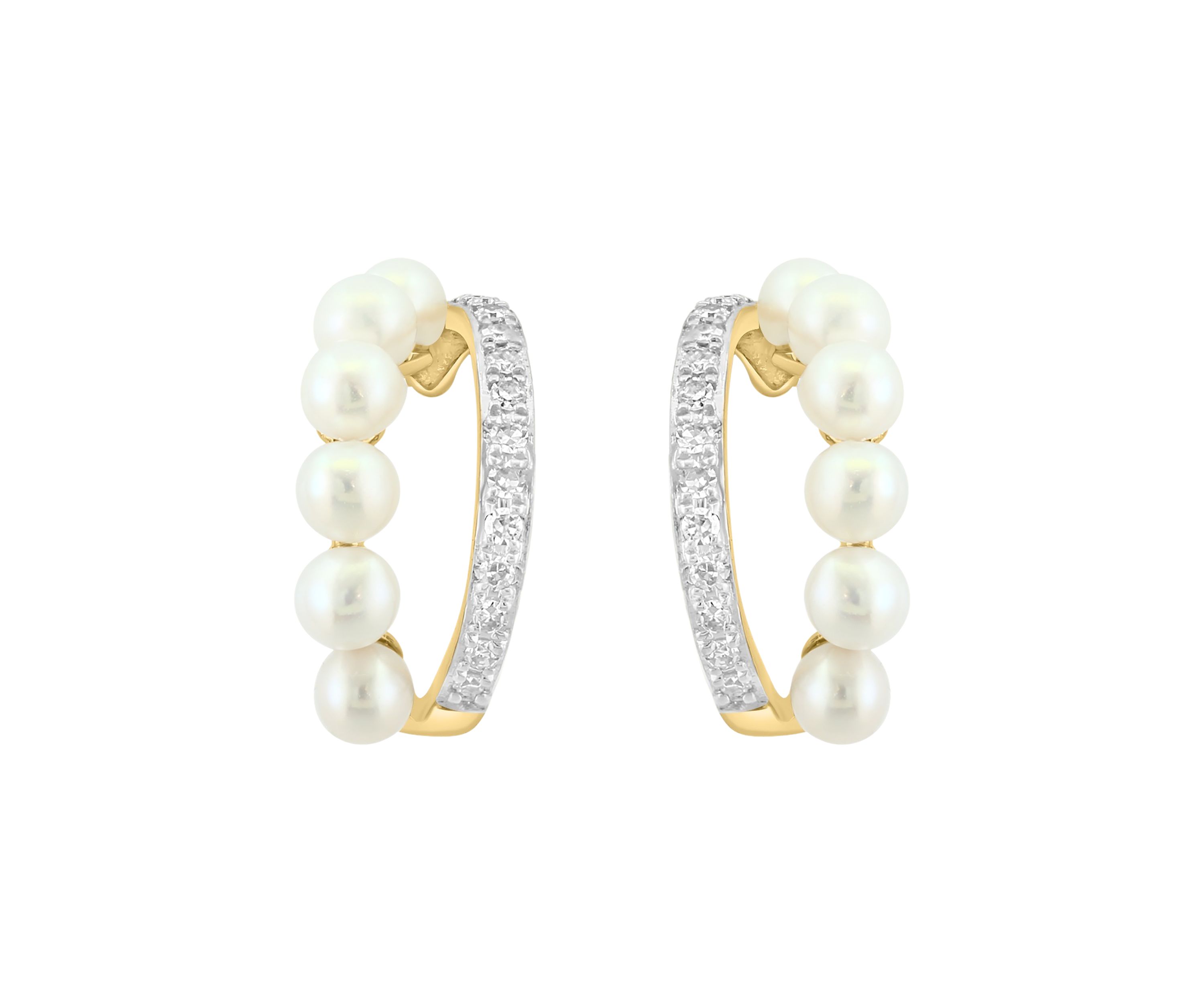 1/8 ct. t.w. Diamond and Freshwater Pearl Earrings in 14K Two Tone Gold
