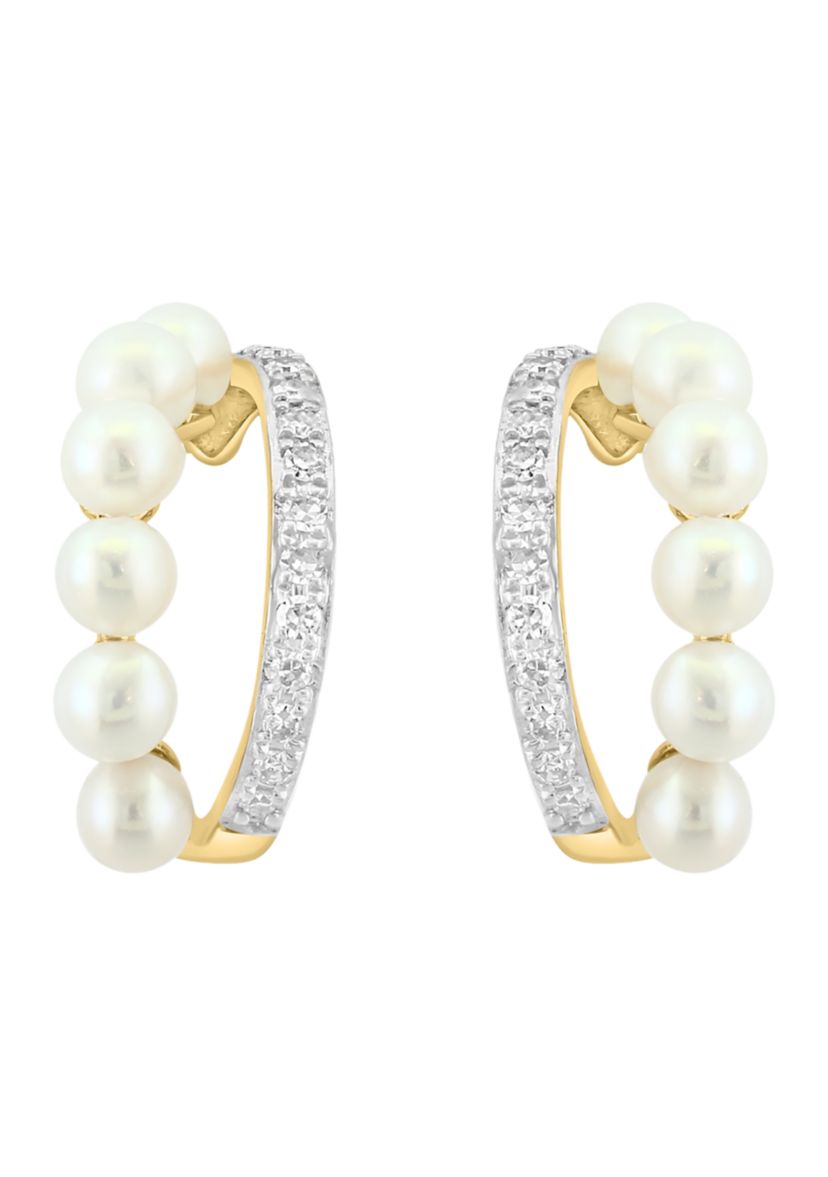 1/8 ct. t.w. Diamond and Freshwater Pearl Earrings in 14K Two Tone Gold