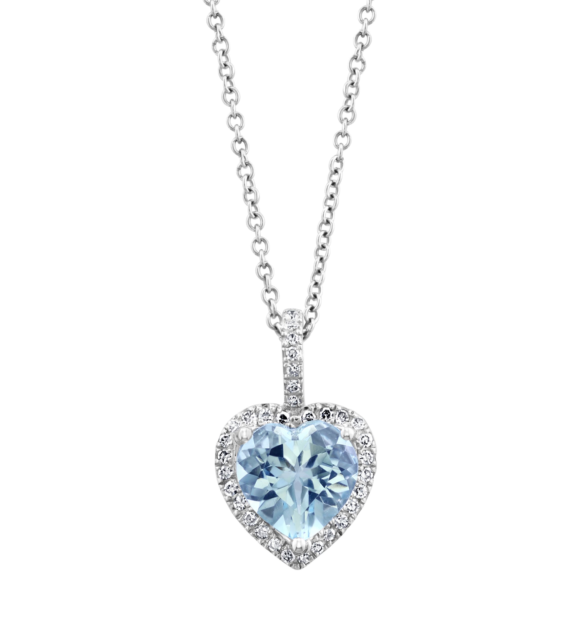 1.5 ct. t.w. Aquamarine, 1/8 ct. t.w. Diamond Pendant Necklace in 14K White Gold