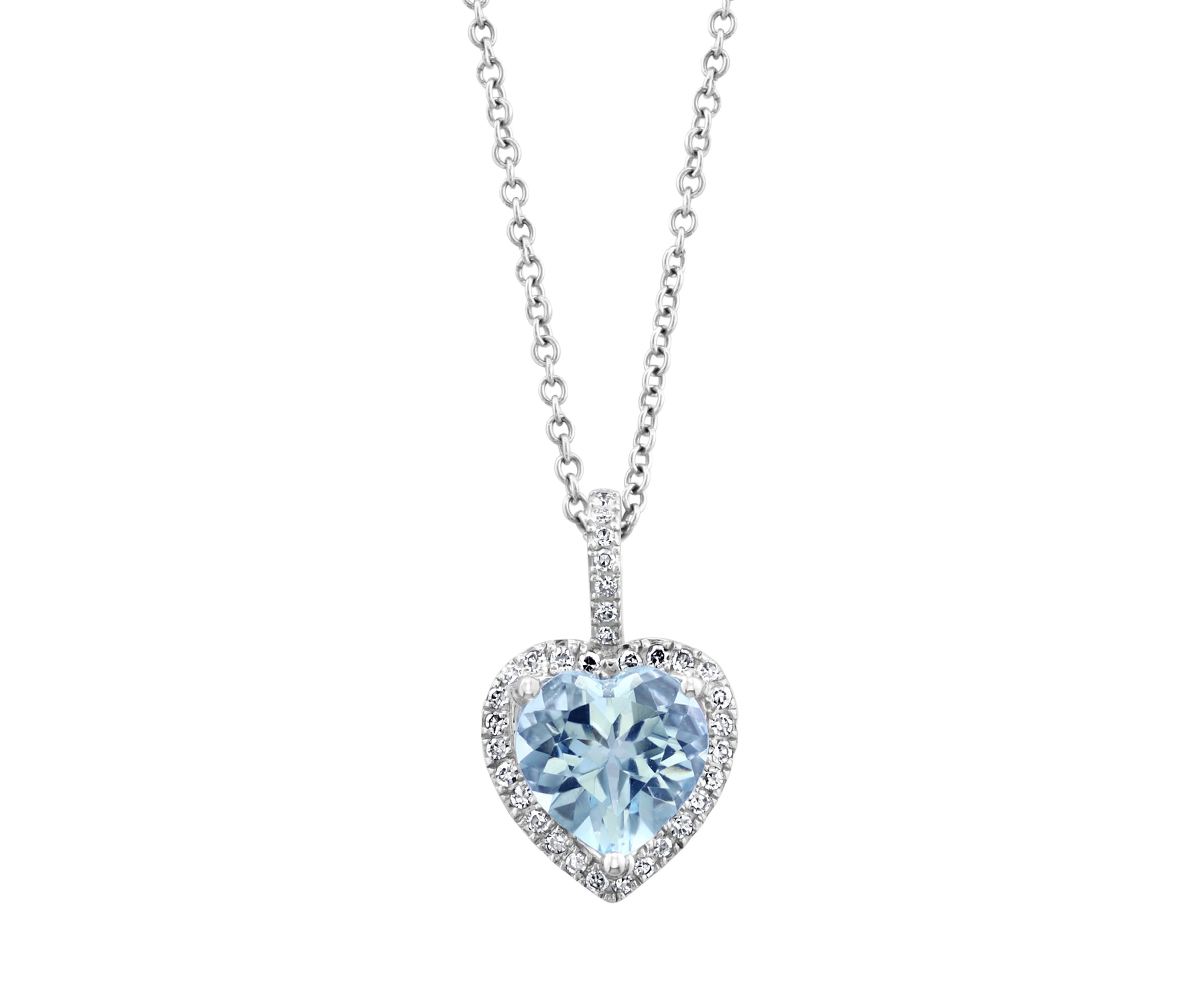 1.5 ct. t.w. Aquamarine, 1/8 ct. t.w. Diamond Pendant Necklace in 14K White Gold