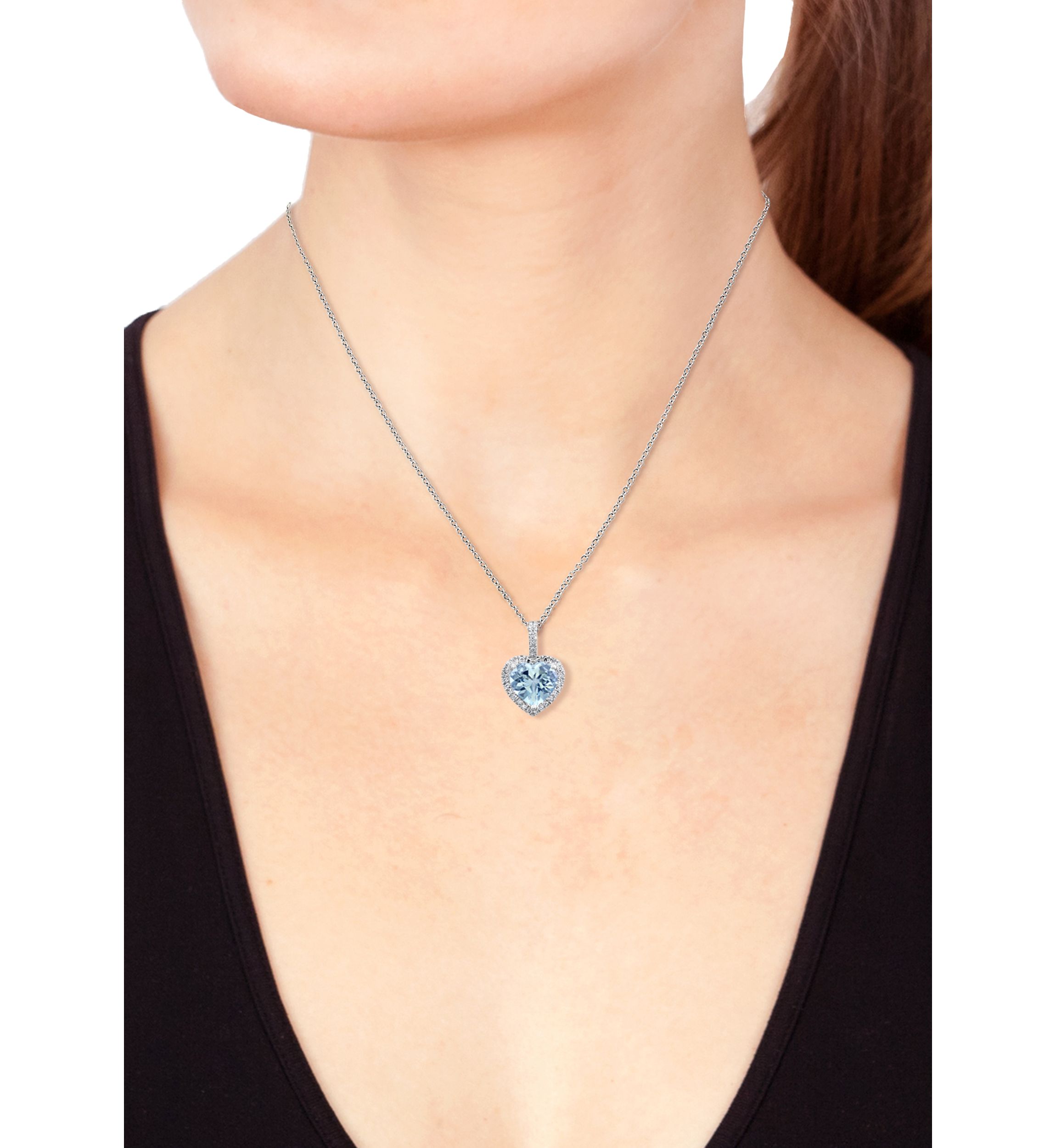 1.5 ct. t.w. Aquamarine, 1/8 ct. t.w. Diamond Pendant Necklace in 14K White Gold