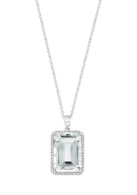 Effy Diamond And White Topaz Emerald Cut Pendant Necklace In 14K White Gold