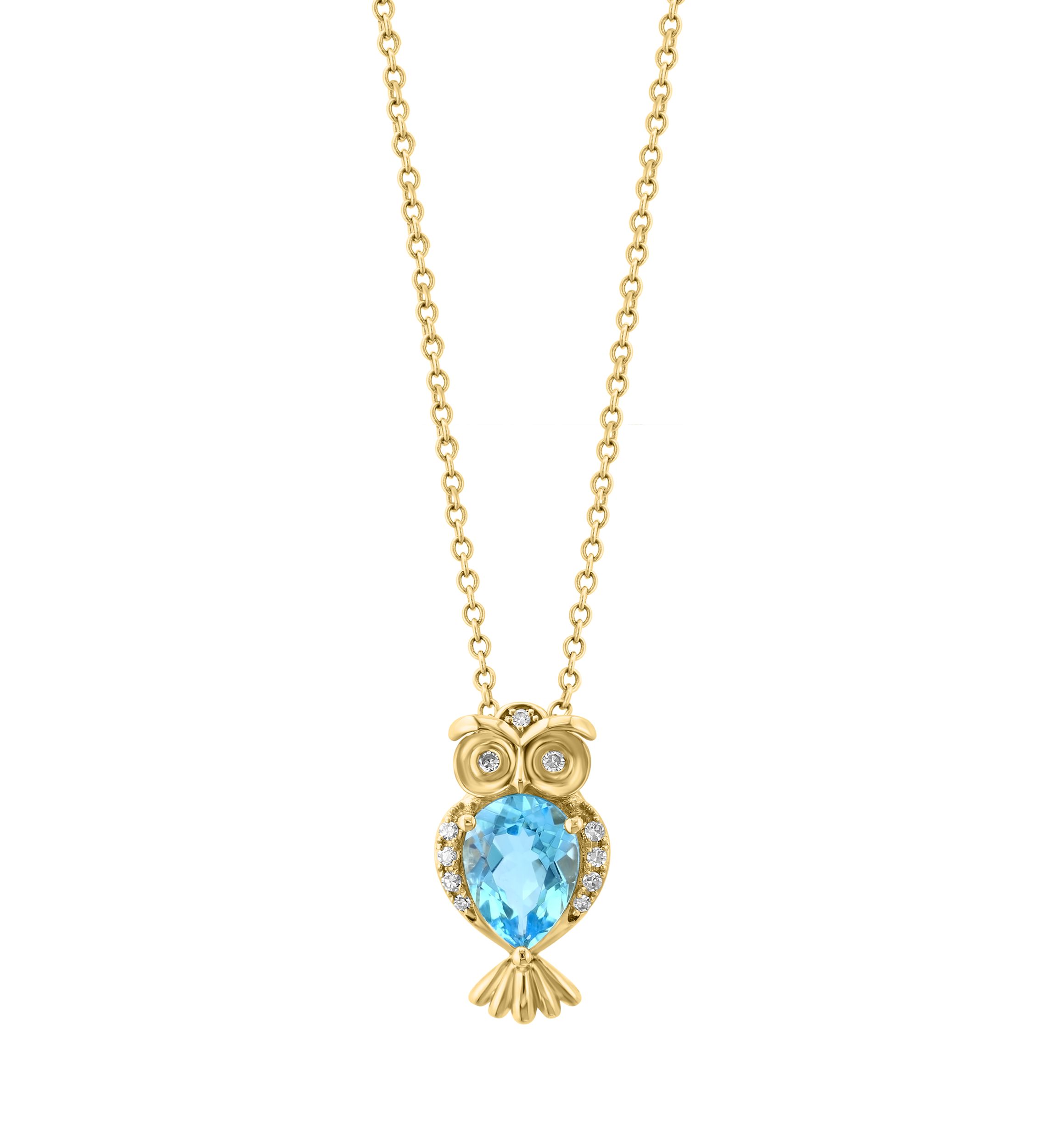 14K Yellow Gold Diamond, Blue Topaz Pendant Necklace