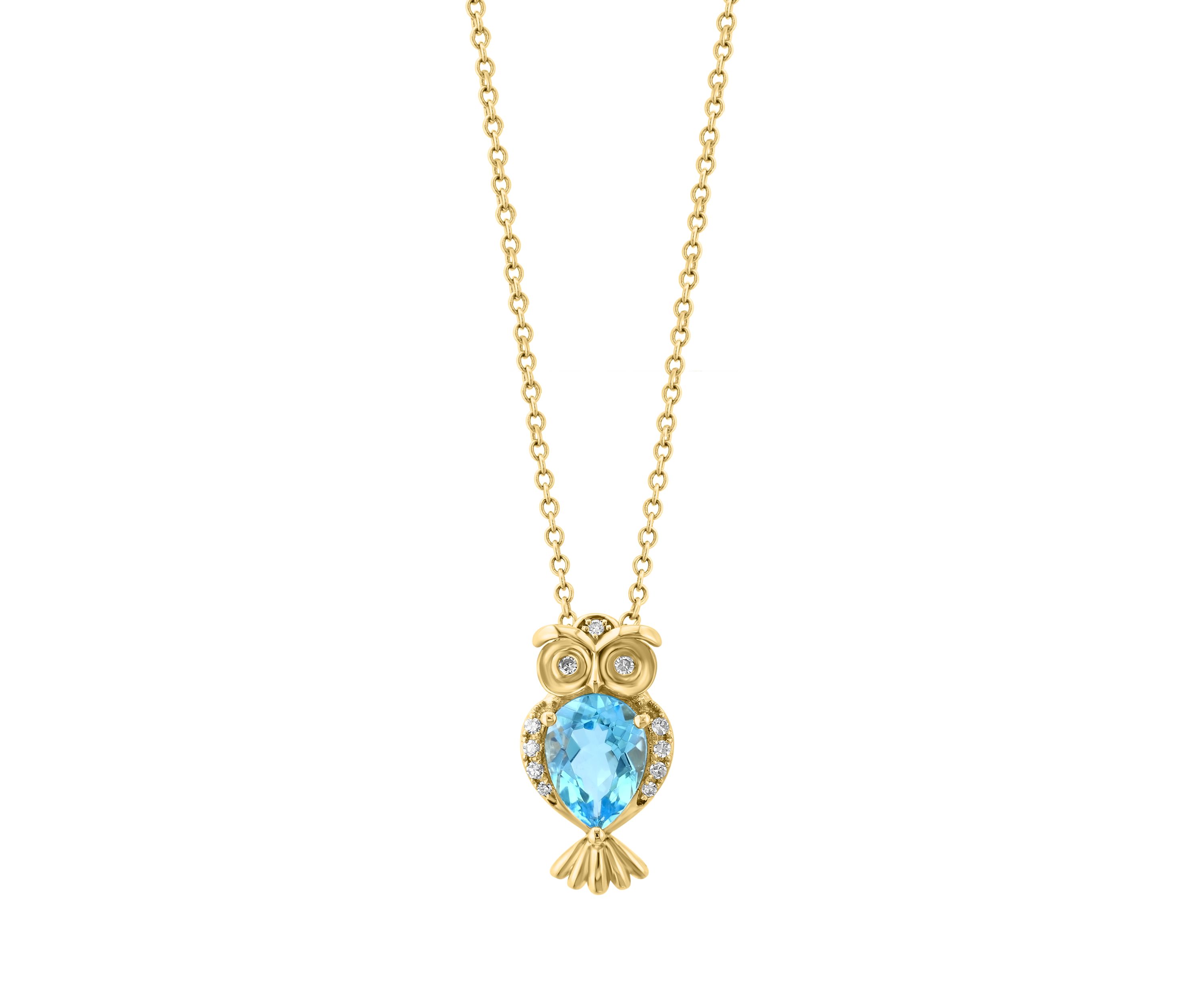 14K Yellow Gold Diamond, Blue Topaz Pendant Necklace