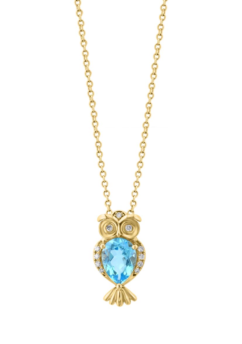 14K Yellow Gold Diamond, Blue Topaz Pendant Necklace