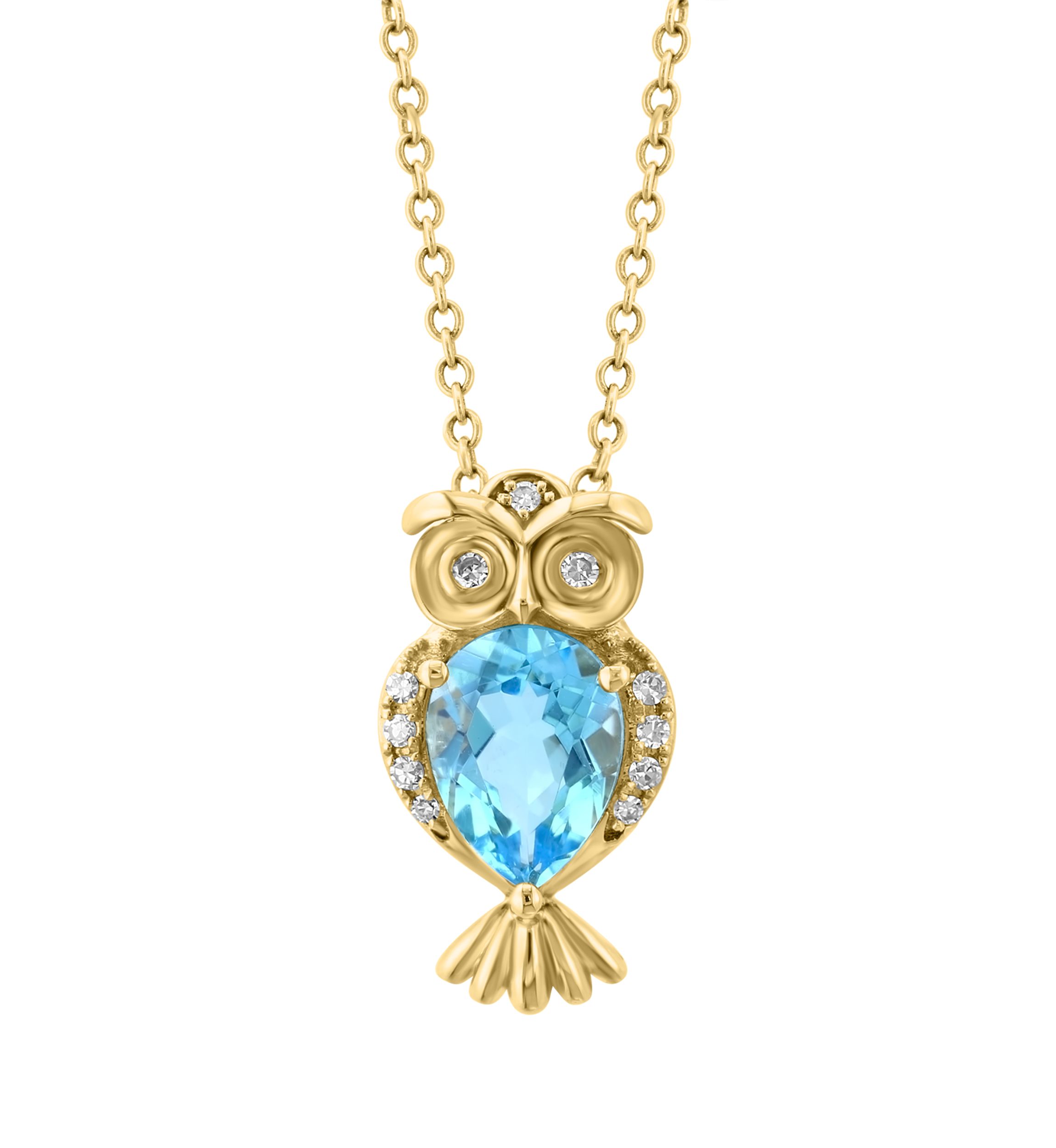 14K Yellow Gold Diamond, Blue Topaz Pendant Necklace