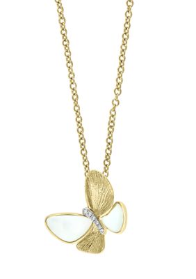 Butterfly Pendant Necklace with Mother of Pearl Inlay