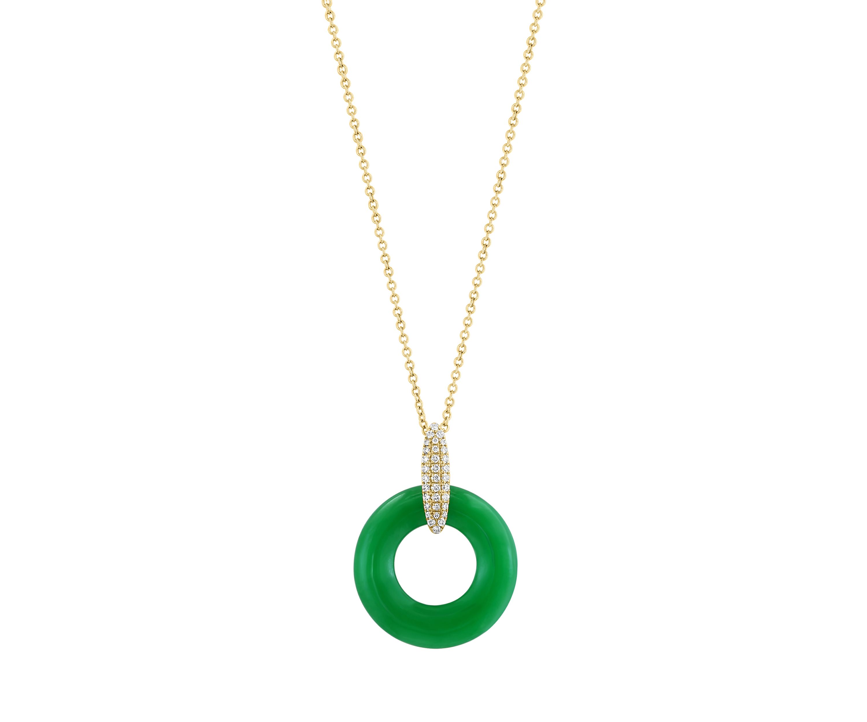 14K Yellow Gold Diamond, Jade Pendant Necklace