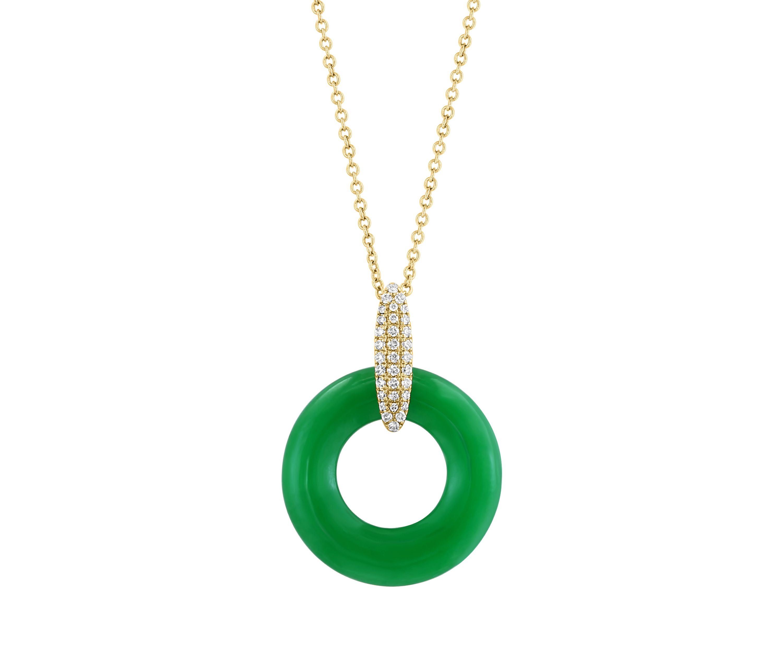  14K Yellow Gold Diamond, Jade Pendant Necklace
