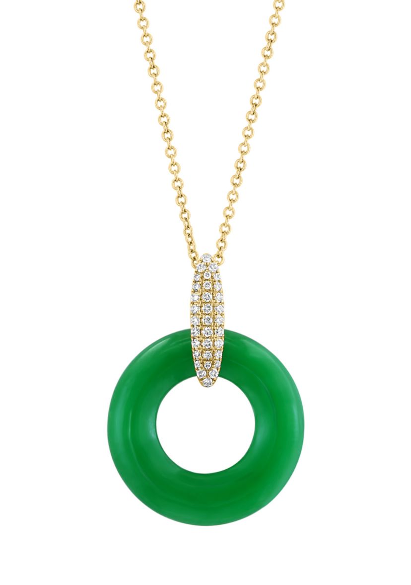  14K Yellow Gold Diamond, Jade Pendant Necklace