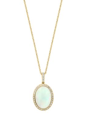 Effy 1/5 Ct. T.w. Diamond, 3.85 Ct. T.w. Ethiopian Opal Pendant Necklace In 14K Yellow Gold