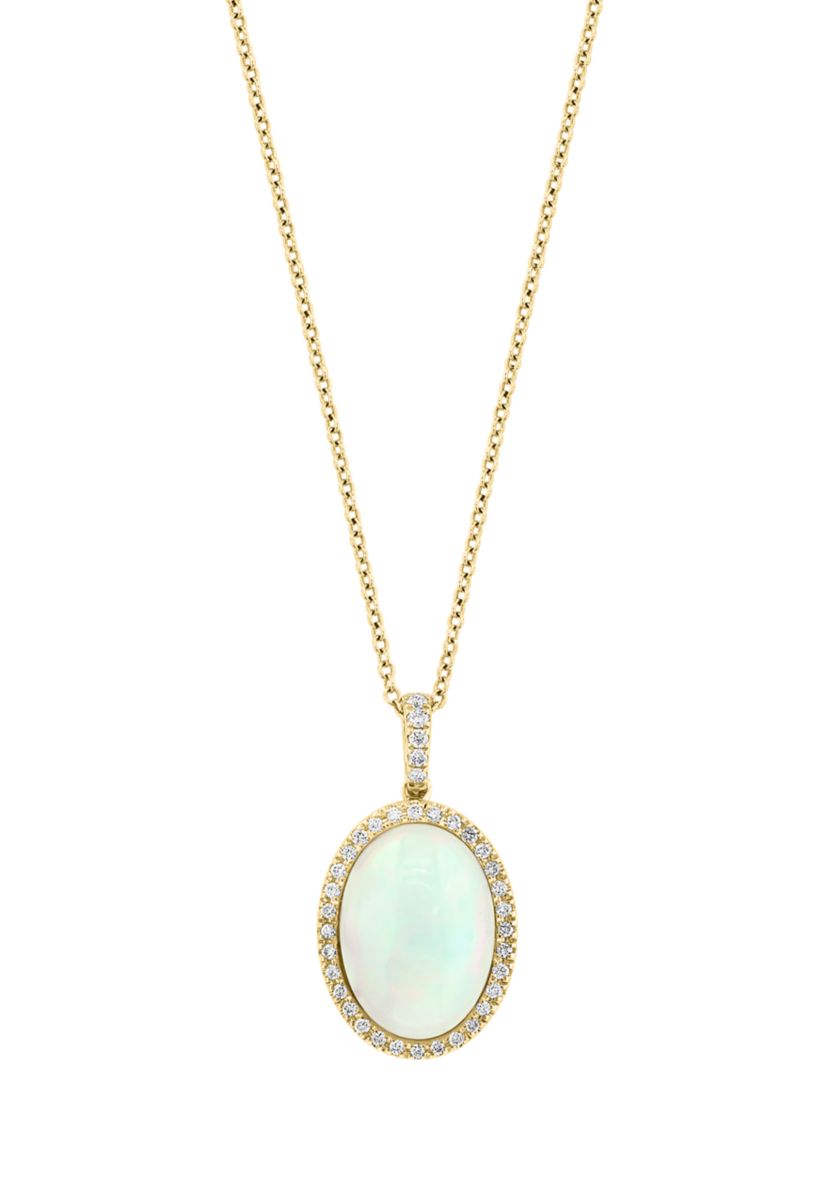 1/5 ct. t.w. Diamond, 3.85 ct. t.w. Ethiopian Opal Pendant Necklace in 14K Yellow Gold