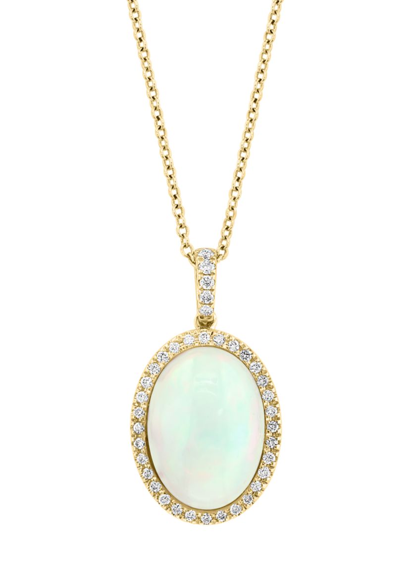 1/5 ct. t.w. Diamond, 3.85 ct. t.w. Ethiopian Opal Pendant Necklace in 14K Yellow Gold