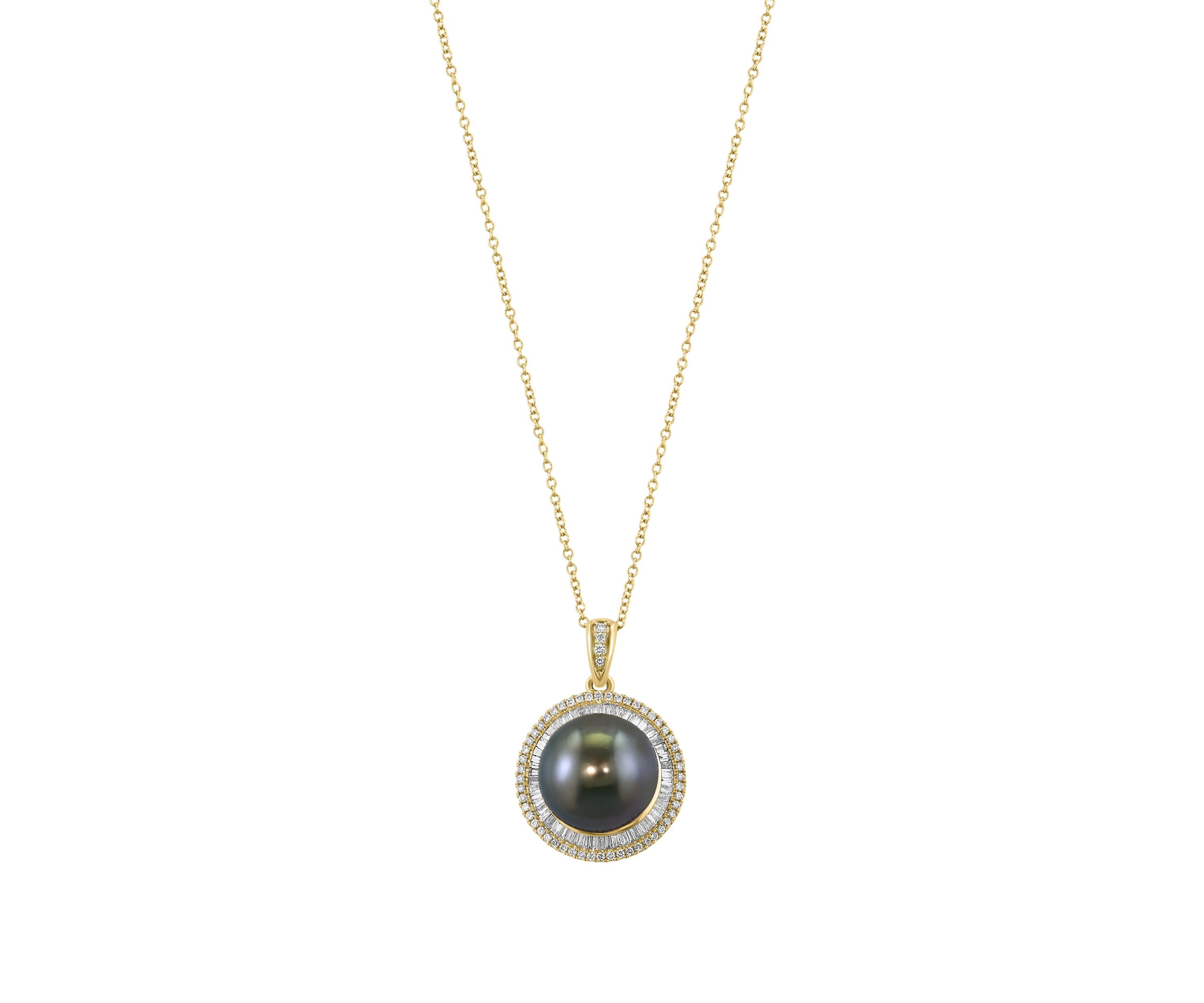 5/8 ct. t.w. Diamond and Tahitian Pearl Pendant Necklace in 14K Yellow Gold