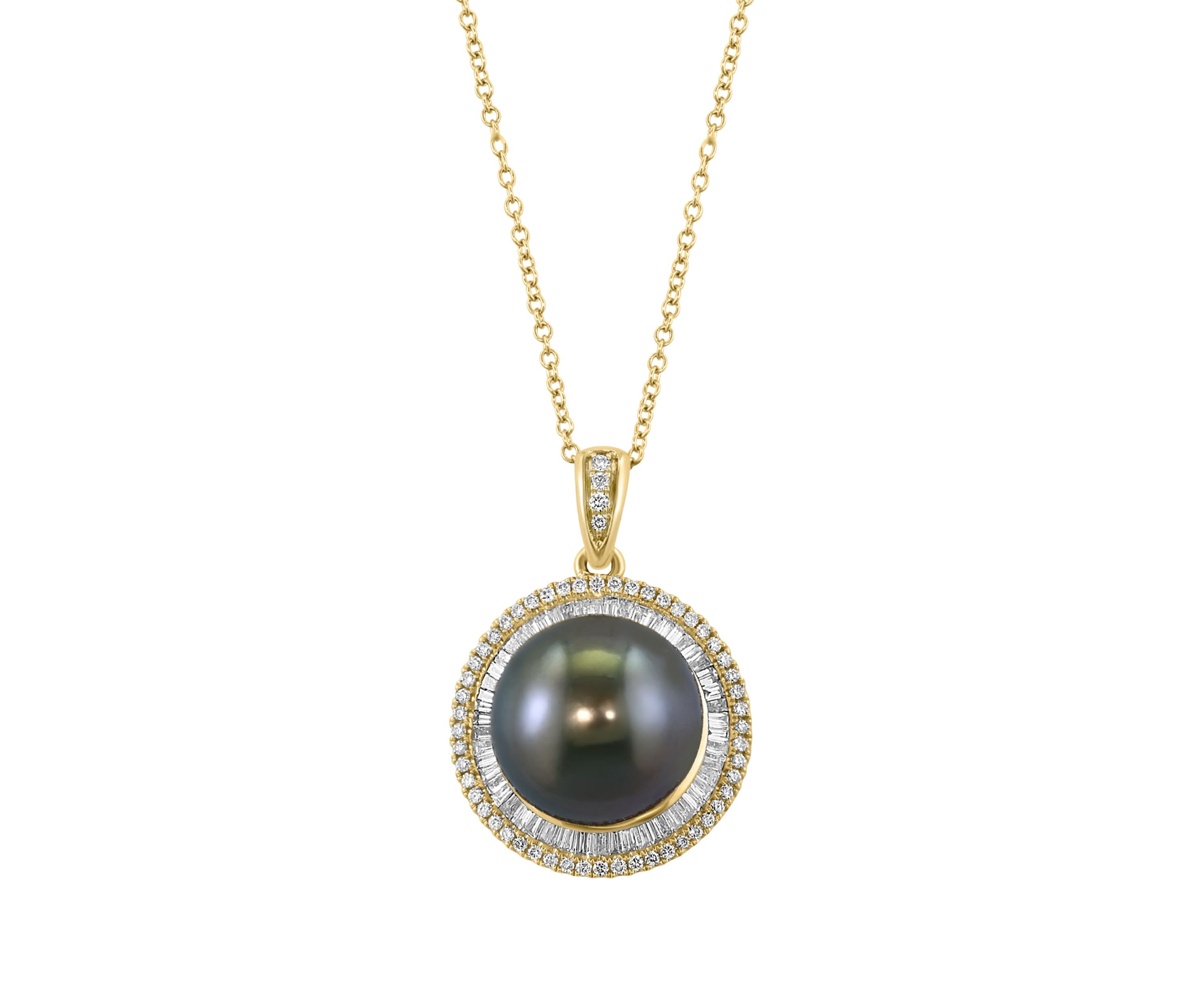 5/8 ct. t.w. Diamond and Tahitian Pearl Pendant Necklace in 14K Yellow Gold