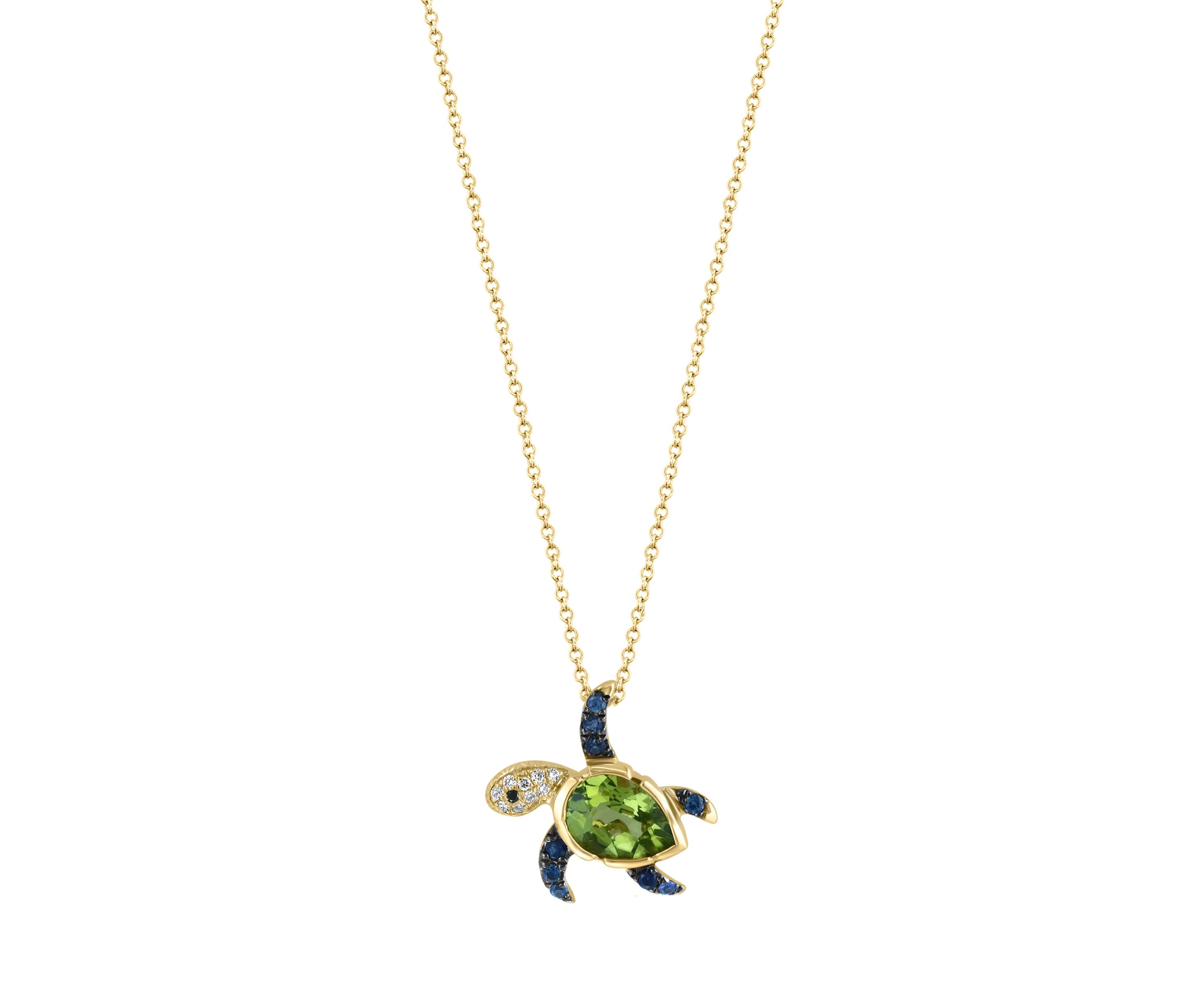  14K Yellow Gold Diamond, Black Diamond, Peridot, Sapphire Pendant