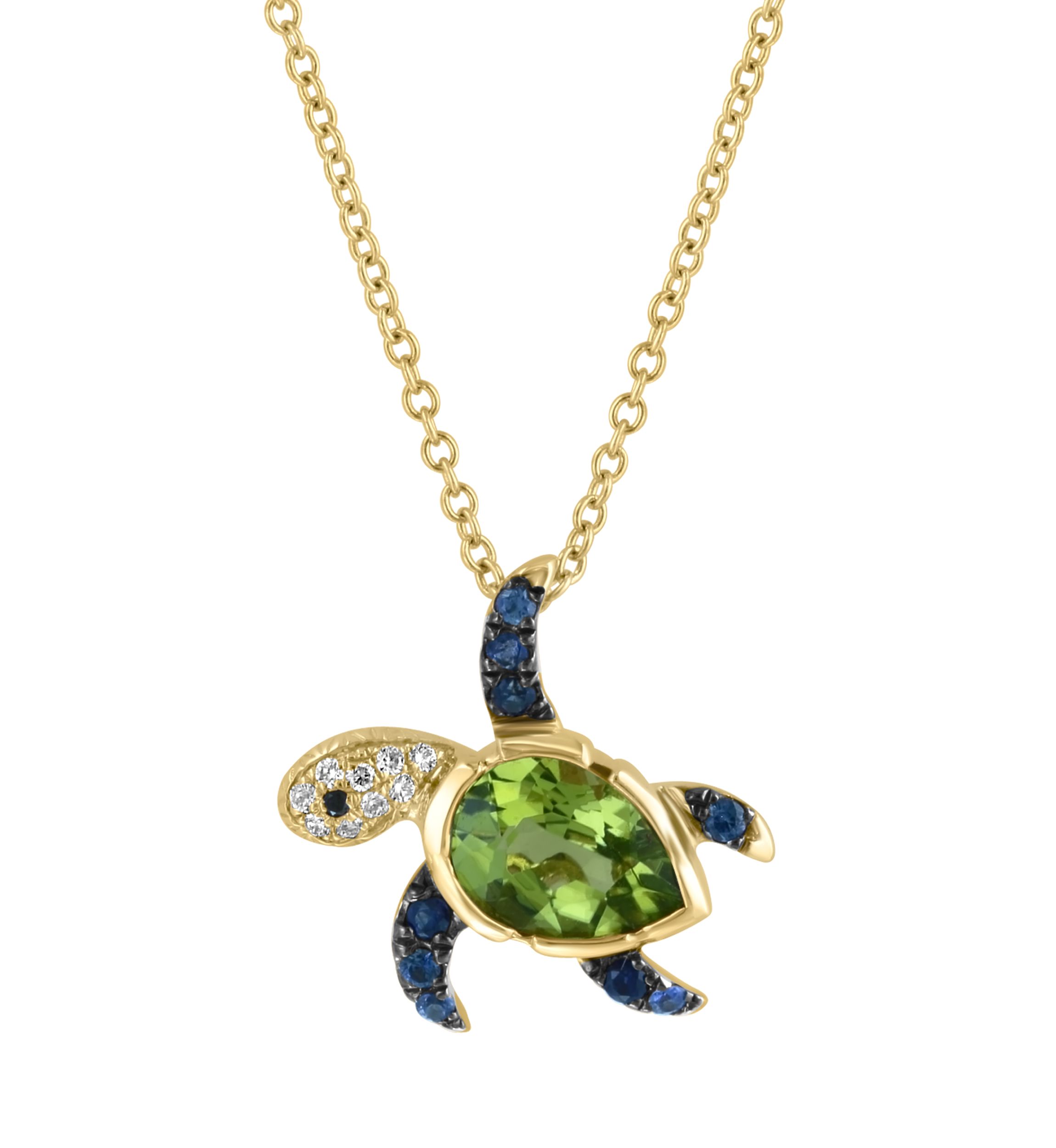  14K Yellow Gold Diamond, Black Diamond, Peridot, Sapphire Pendant