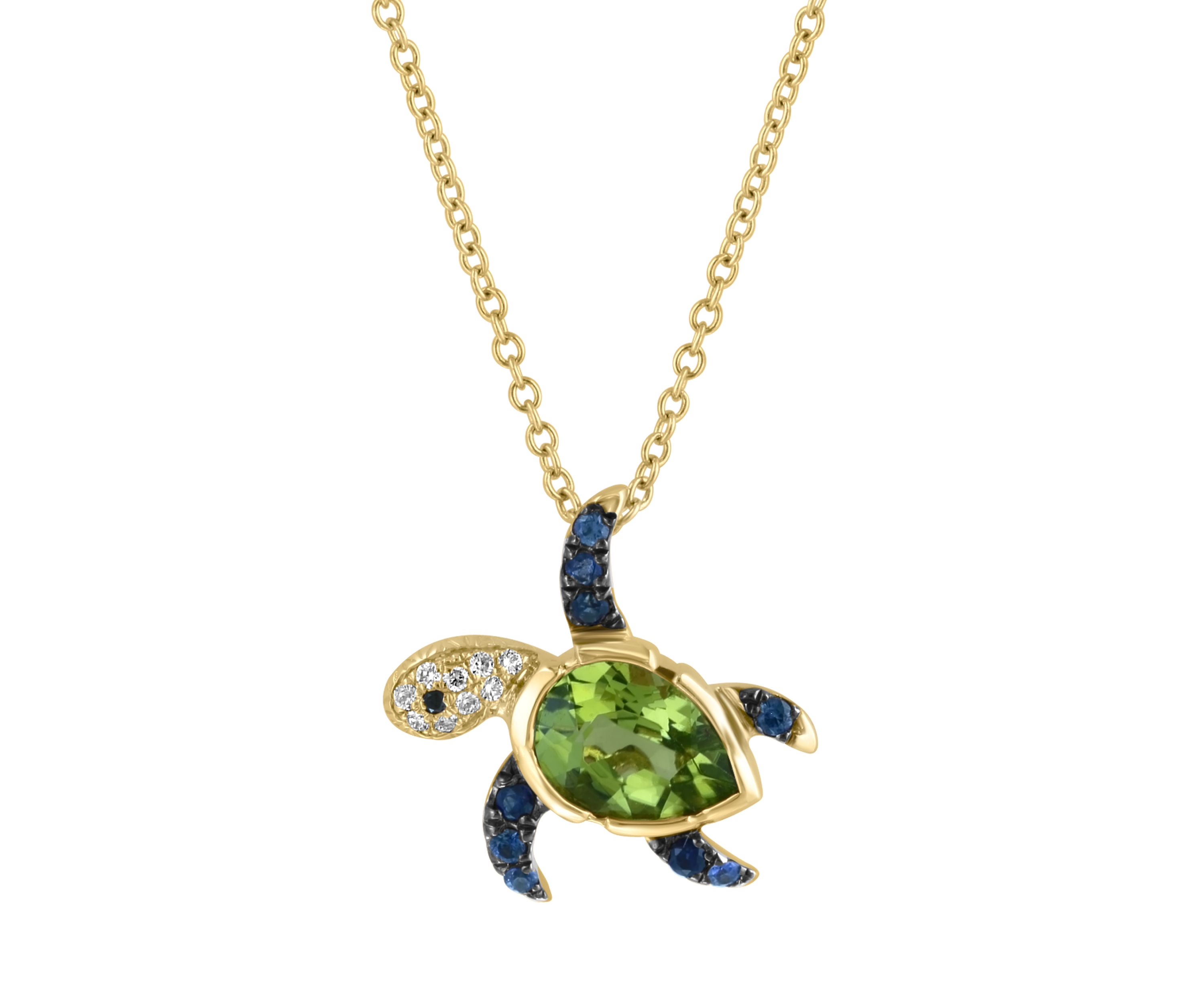  14K Yellow Gold Diamond, Black Diamond, Peridot, Sapphire Pendant