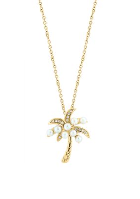 Effy 1/10 ct. t.w. Diamond, Freshwater Pearl Pendant Necklace in 14K Yellow Gold -  5400452HPYCZ181UV