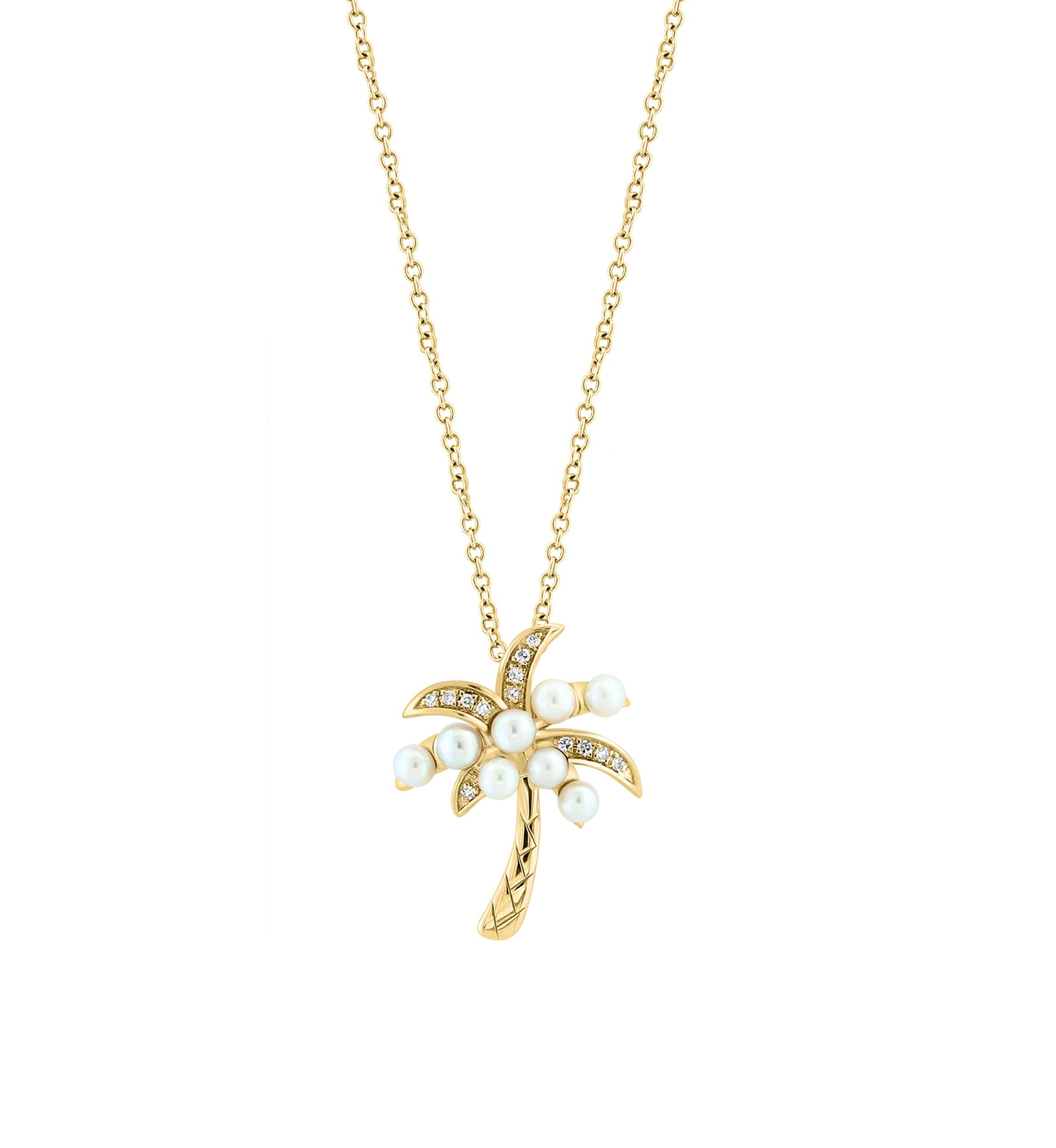 1/10 ct. t.w. Diamond, Freshwater Pearl Pendant Necklace in 14K Yellow Gold