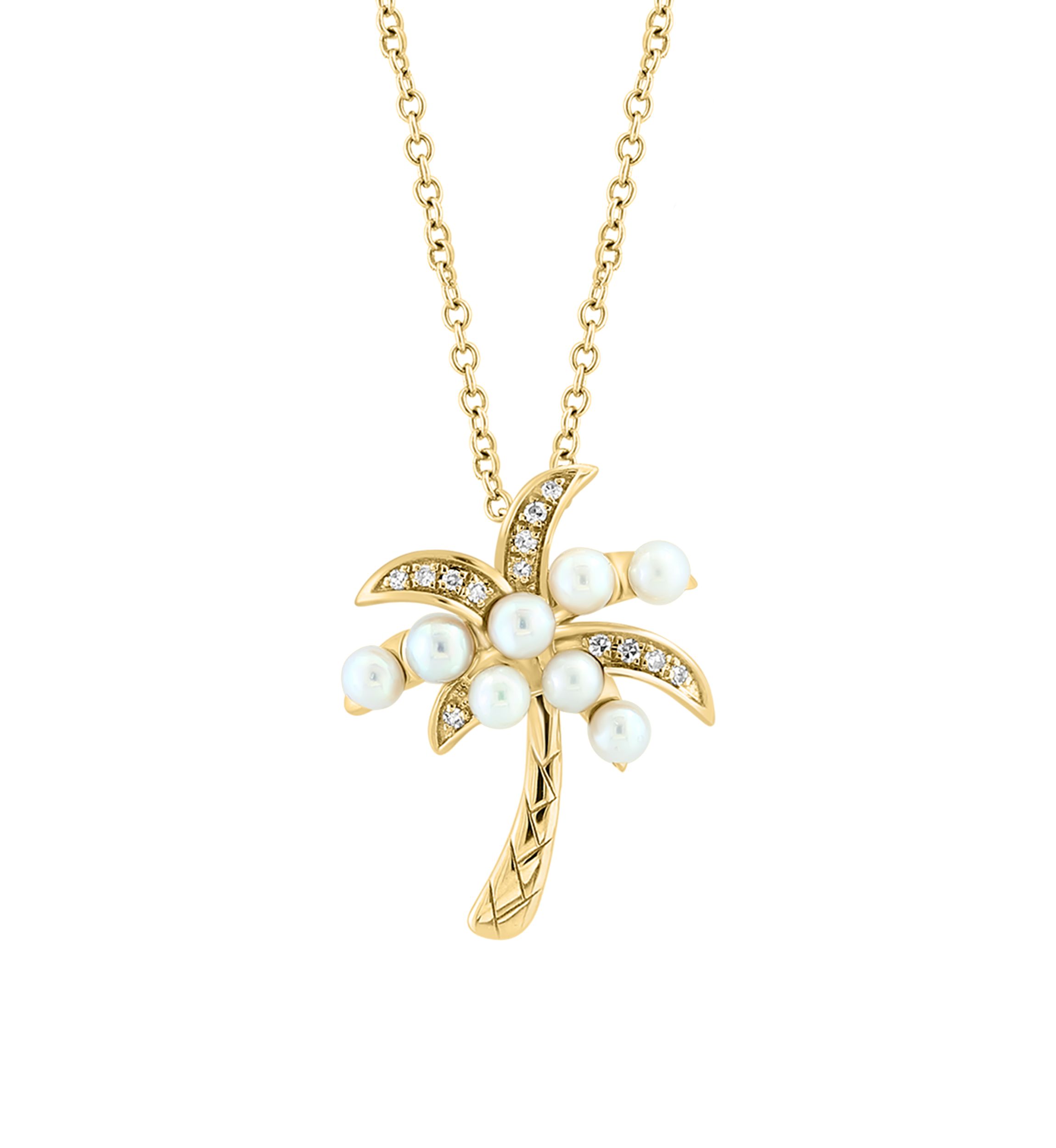 1/10 ct. t.w. Diamond, Freshwater Pearl Pendant Necklace in 14K Yellow Gold