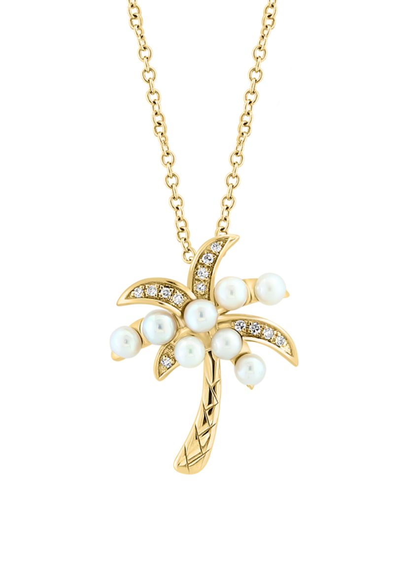 1/10 ct. t.w. Diamond, Freshwater Pearl Pendant Necklace in 14K Yellow Gold