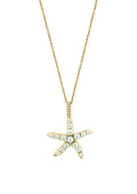 Effy 1/10 ct. t.w. Diamond, Freshwater Pearl Starfish Pendant Necklace -  5400452HPYCZ186UV