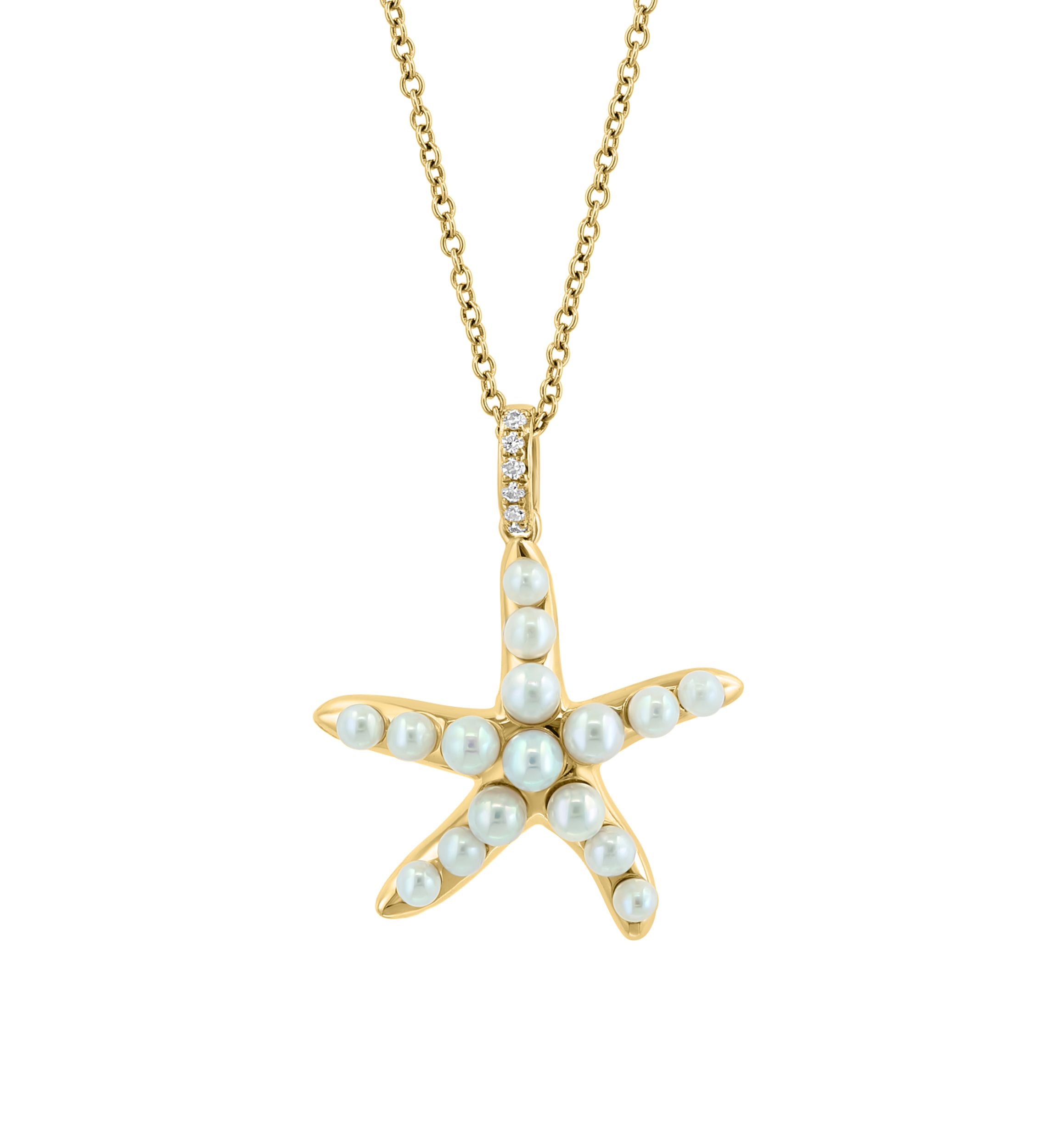 1/10 ct. t.w. Diamond, Freshwater Pearl Starfish Pendant Necklace