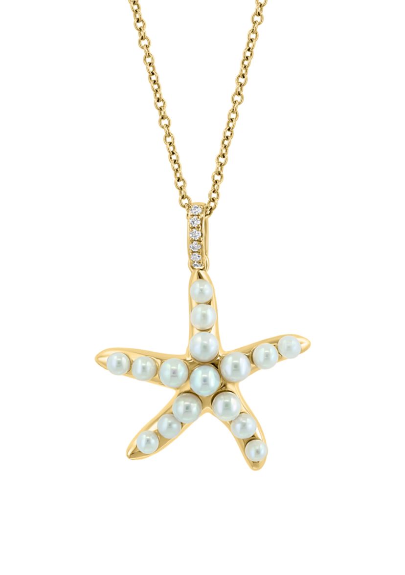 1/10 ct. t.w. Diamond, Freshwater Pearl Starfish Pendant Necklace