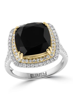 Effy Diamond And Onyx Cushion Ring In 14K Two Tone Gold