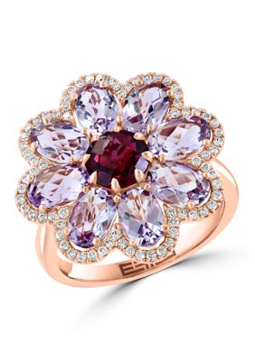 Effy 1/3 Ct. T.w. Pink Amethyst, Diamond, 3.8 Ct. T.w. Rhodolite Ring In 14K Rose Gold