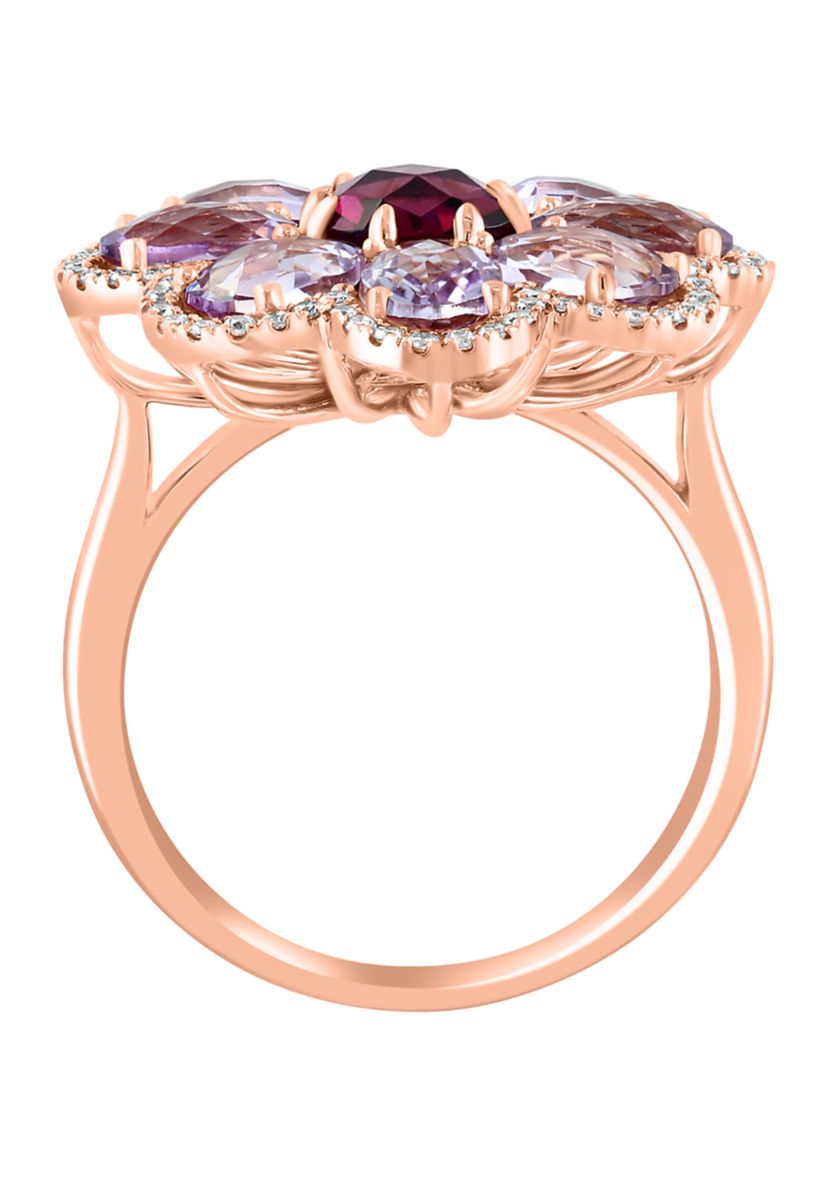 1/3 ct. t.w. Pink Amethyst, Diamond, 3.8 ct. t.w. Rhodolite Ring in 14K Rose Gold